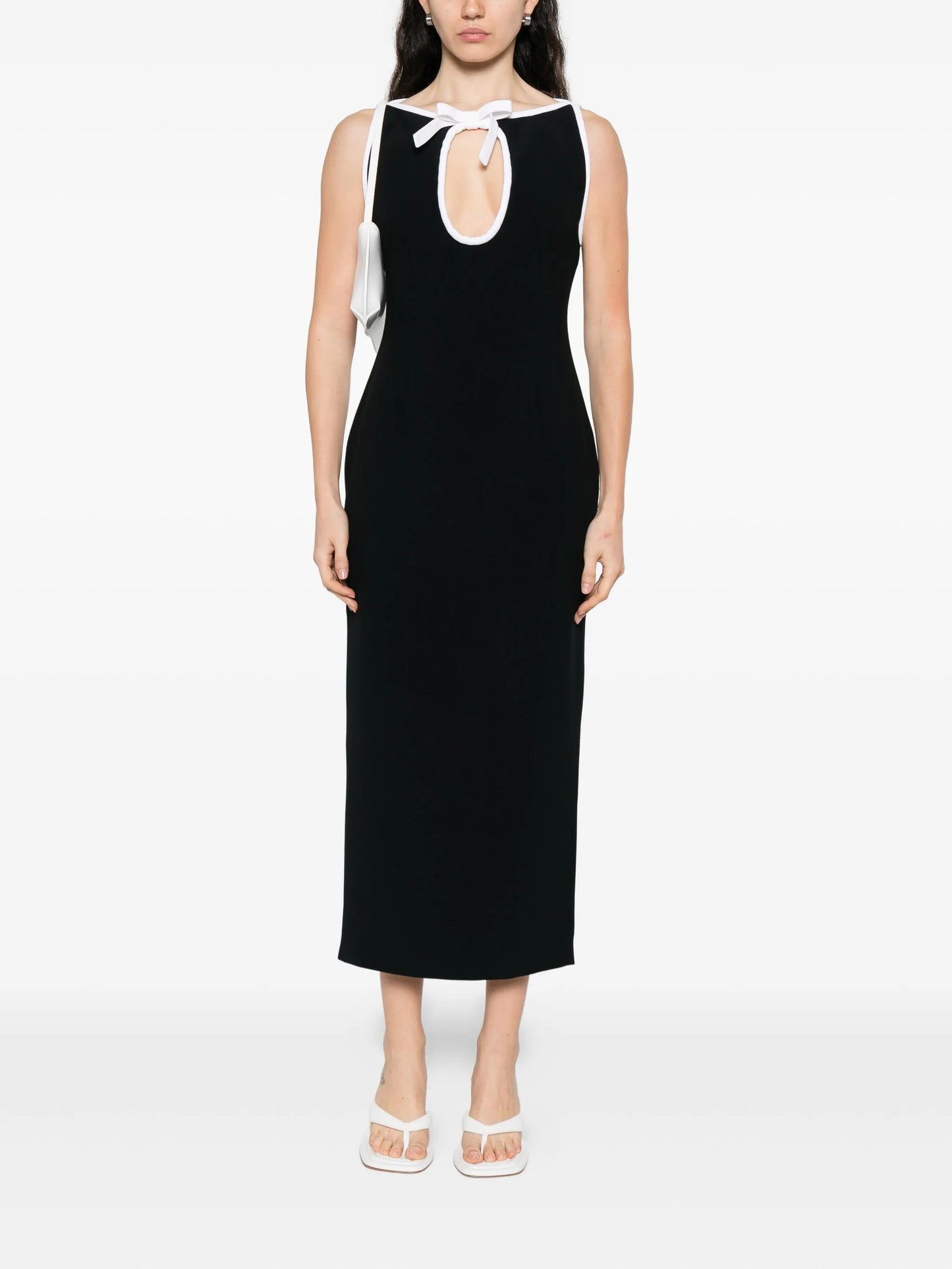 keyhole-neck sleeveless midi dress