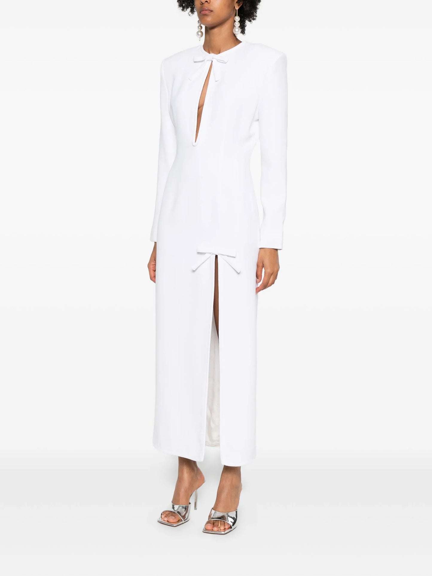 bow-detail side-slit maxi dress