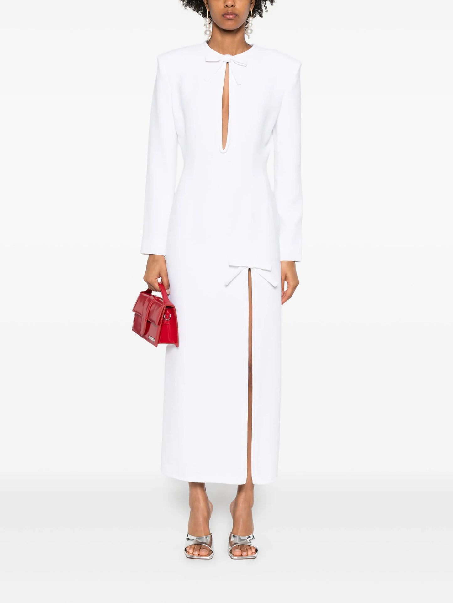 bow-detail side-slit maxi dress