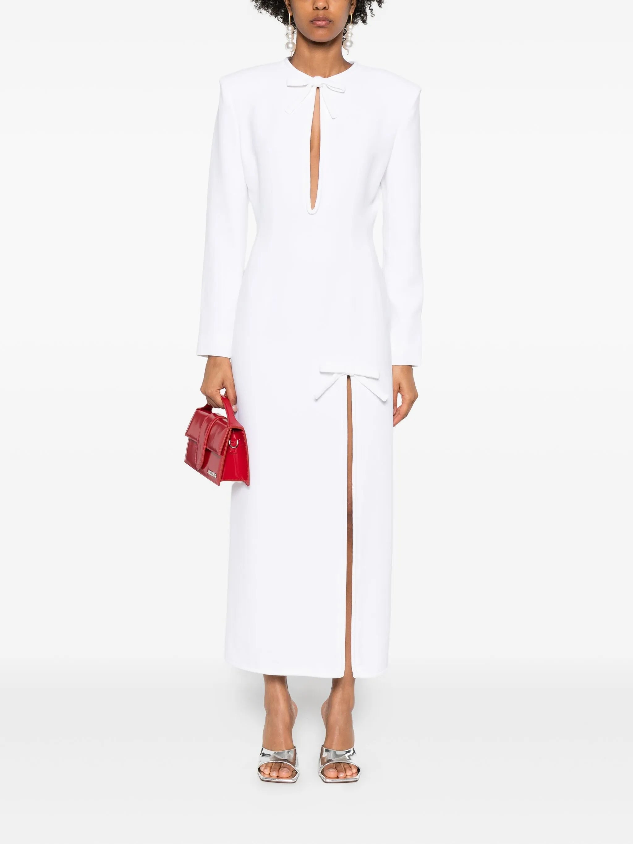bow-detail side-slit maxi dress