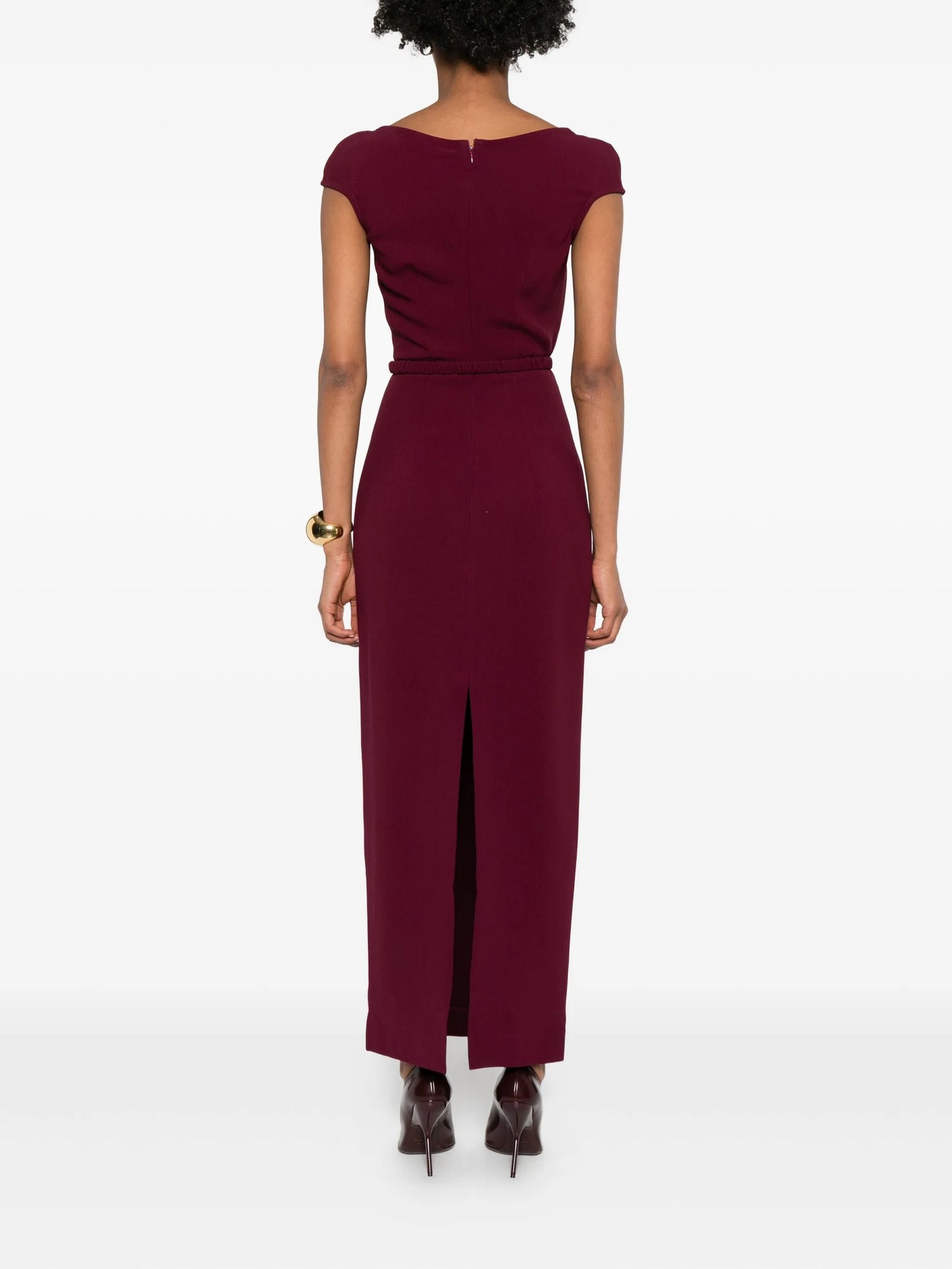 belted cap-sleeve maxi dress