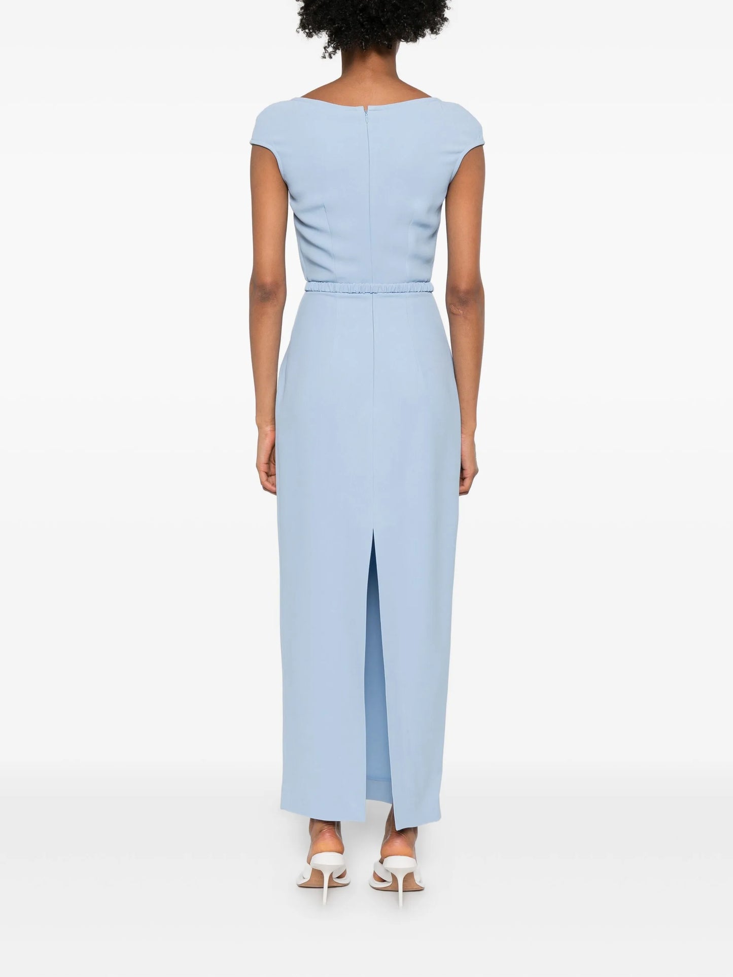 belted cap-sleeve maxi dress