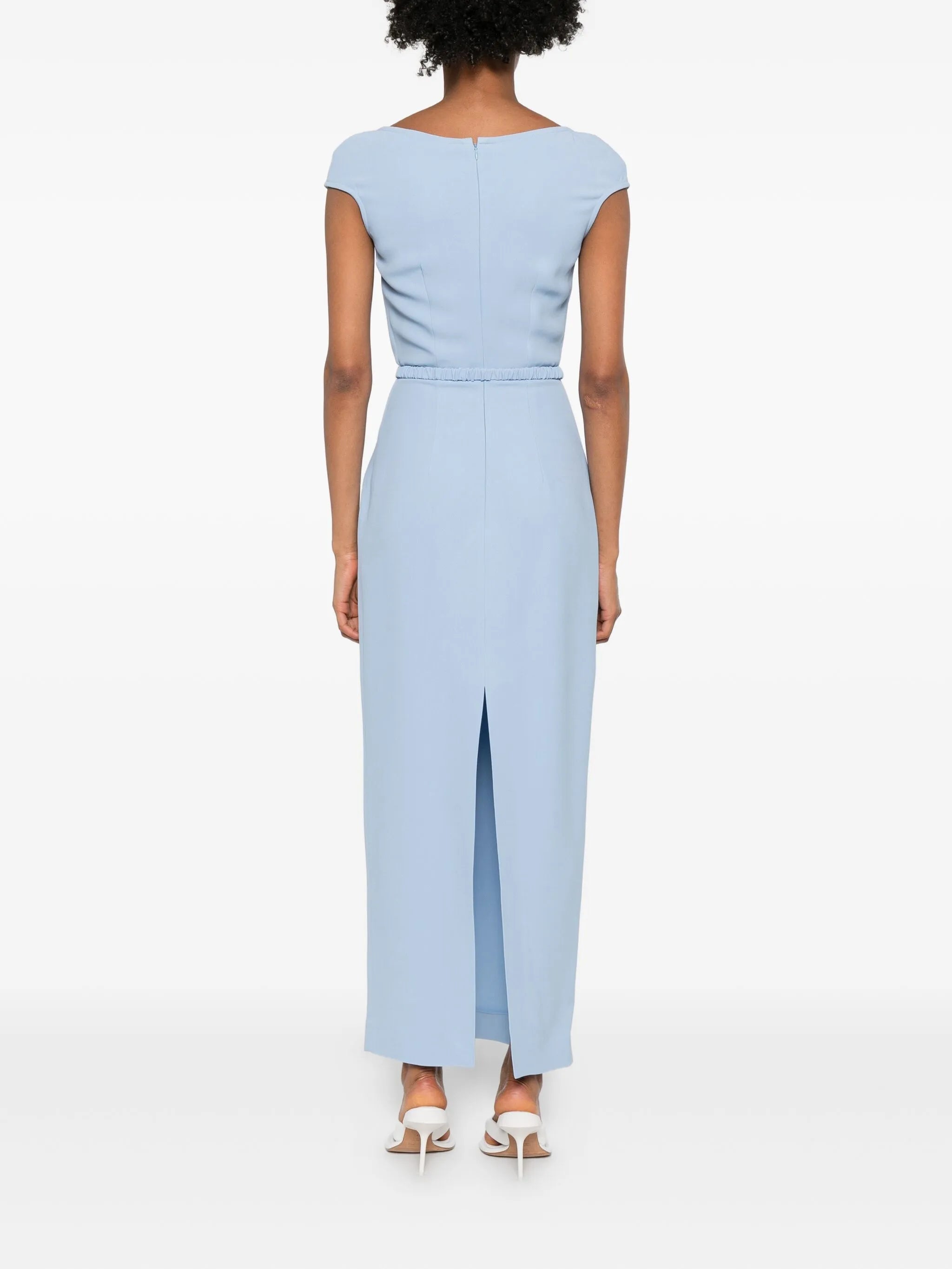 belted cap-sleeve maxi dress