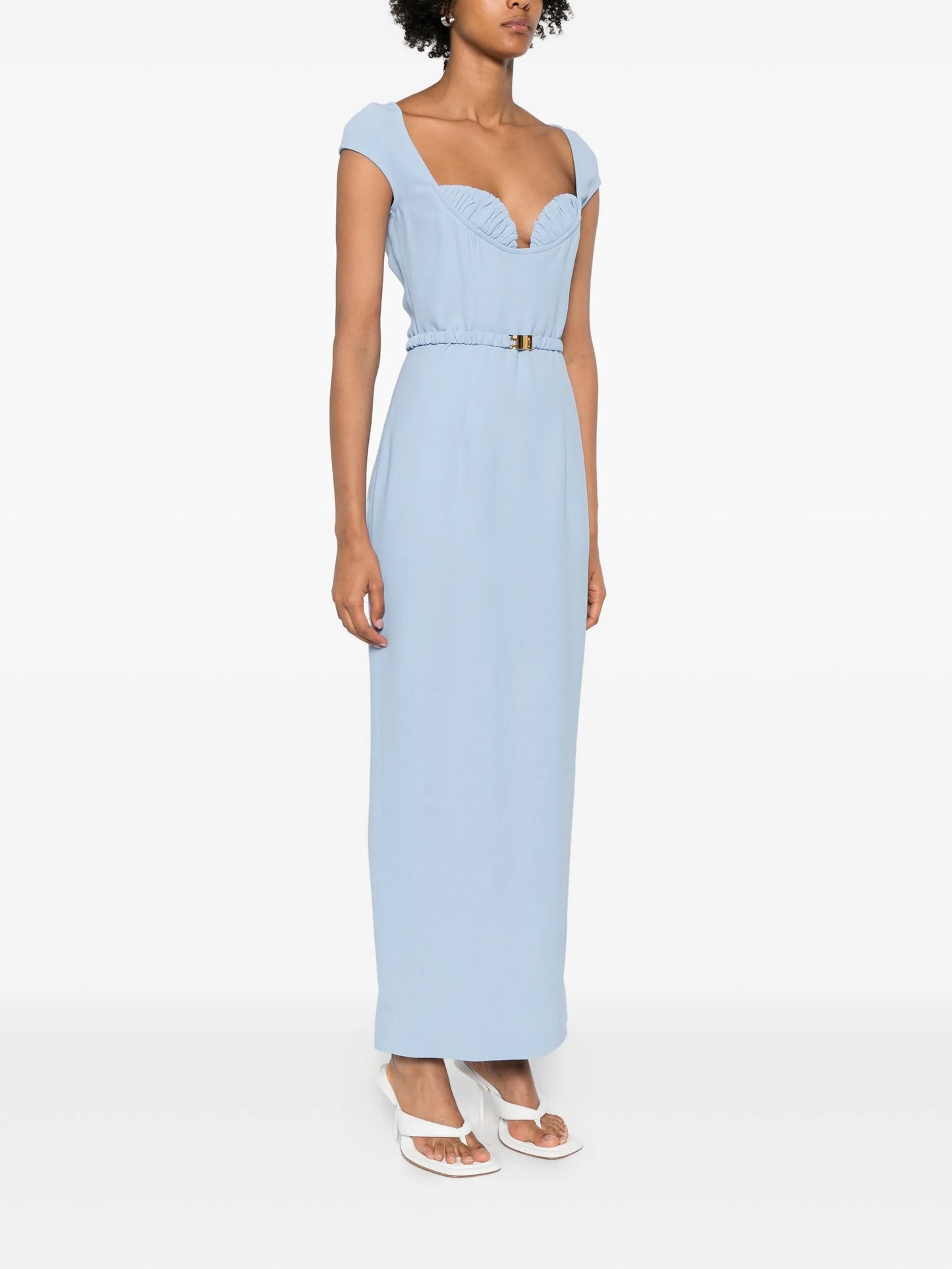 belted cap-sleeve maxi dress
