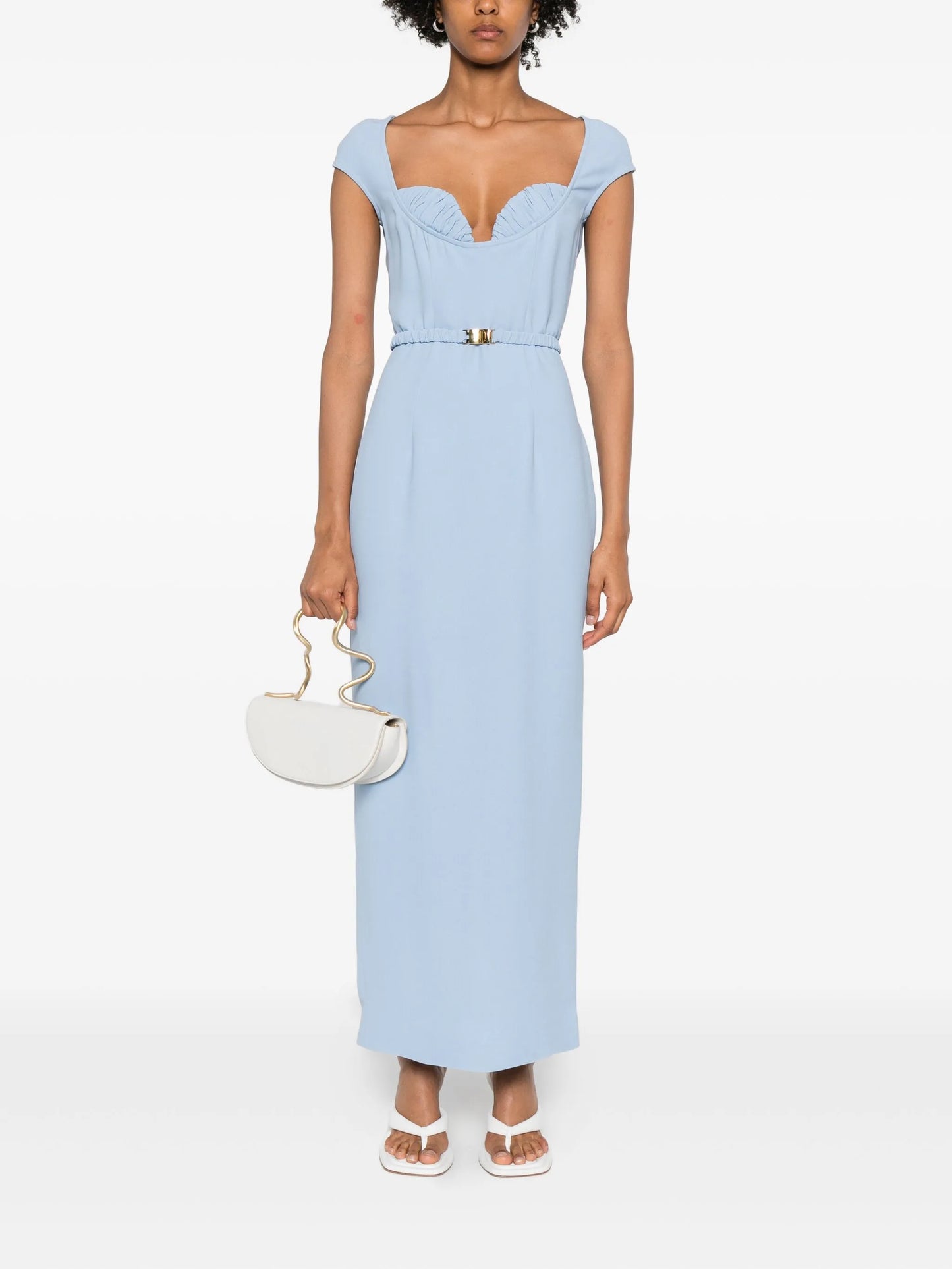 belted cap-sleeve maxi dress