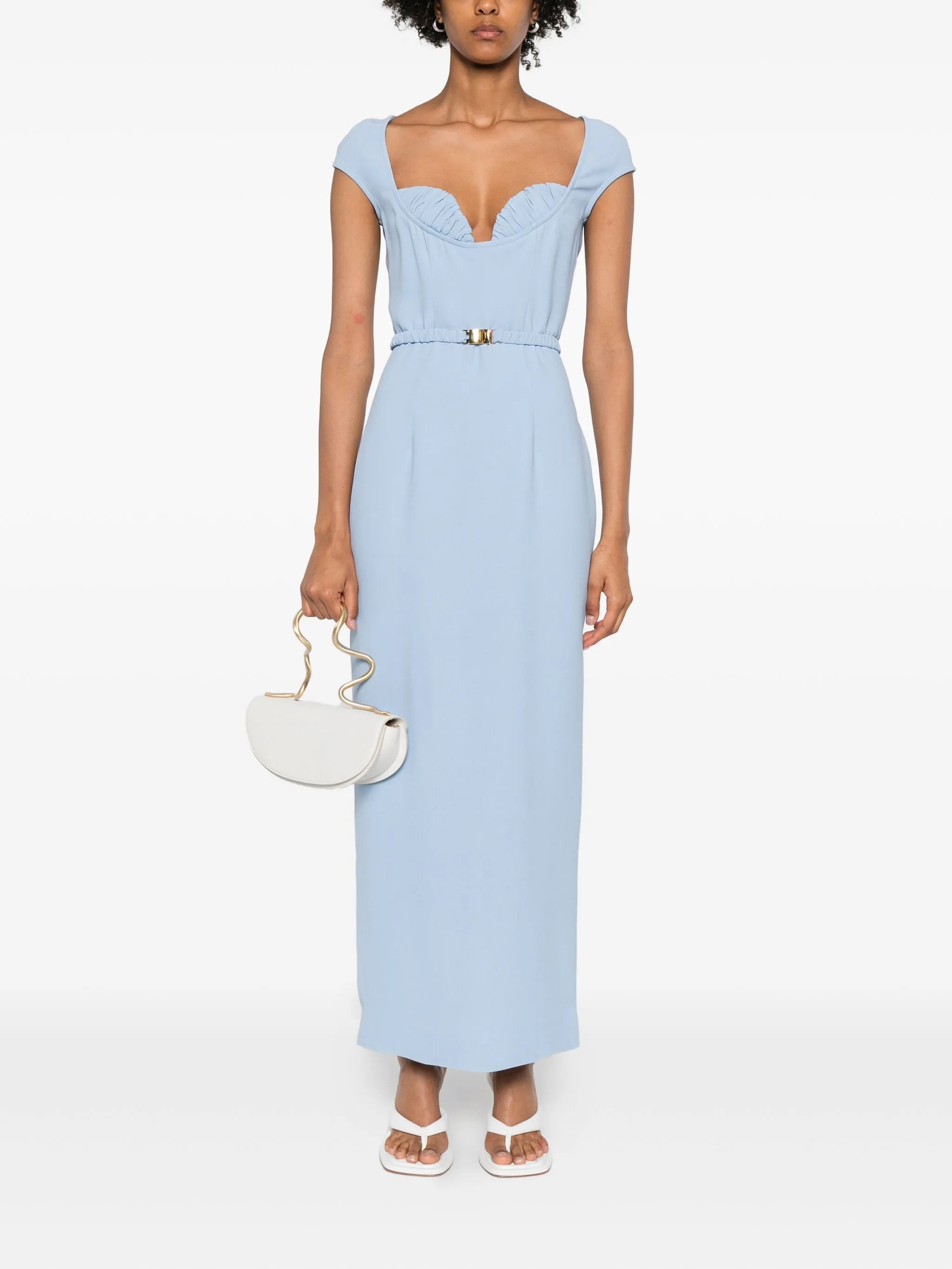 belted cap-sleeve maxi dress