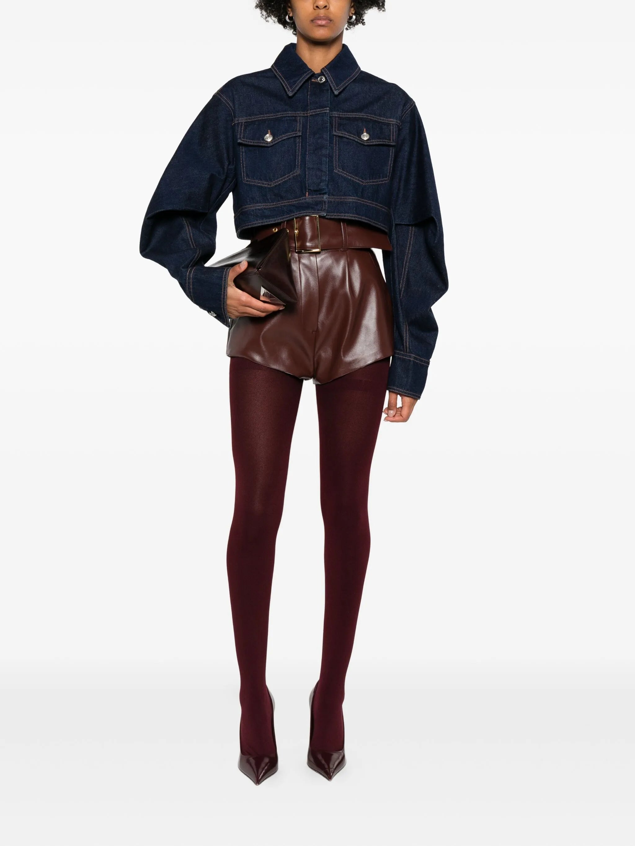 belted faux-leather shorts