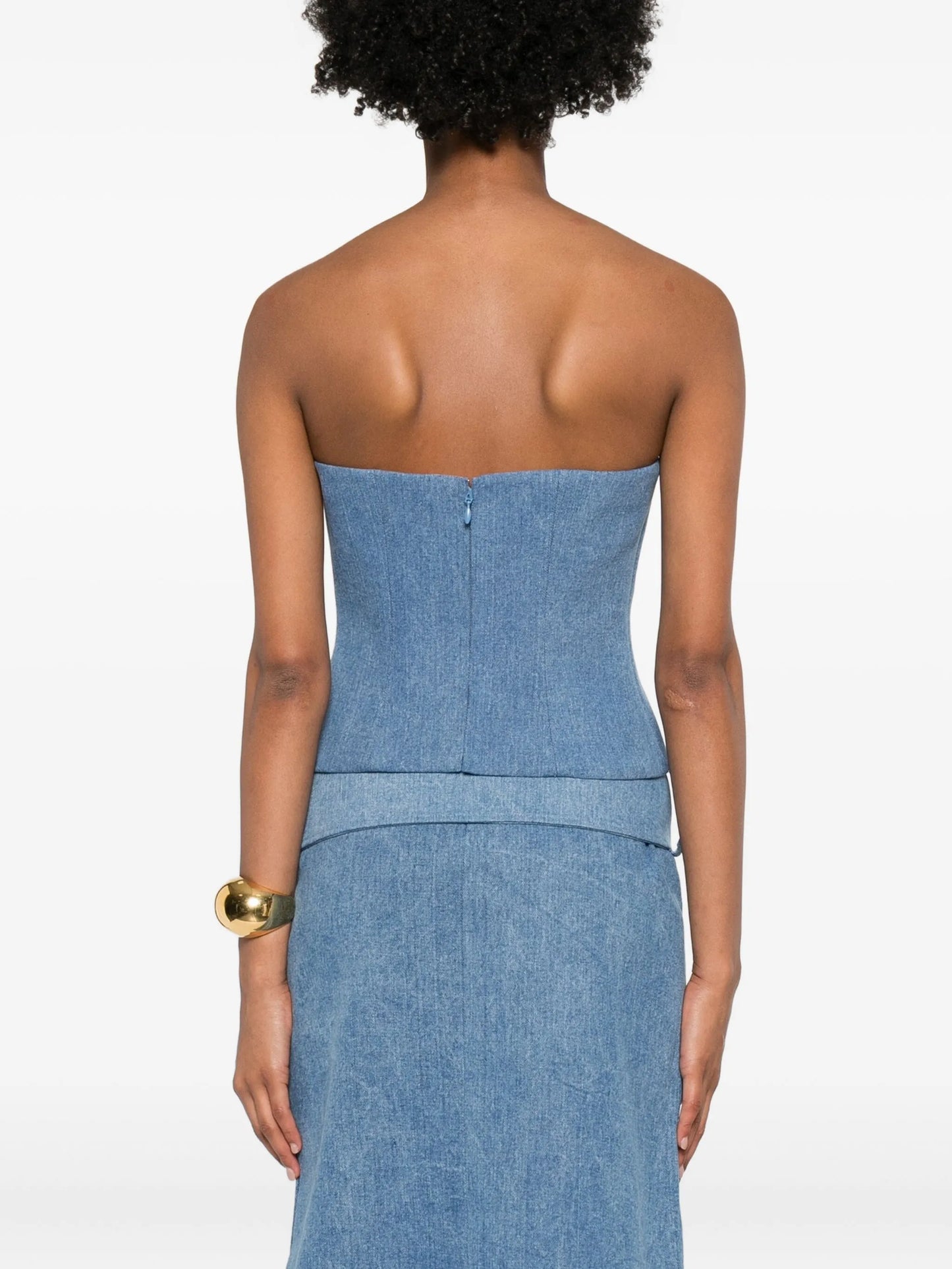 gathered-detail denim bustier top