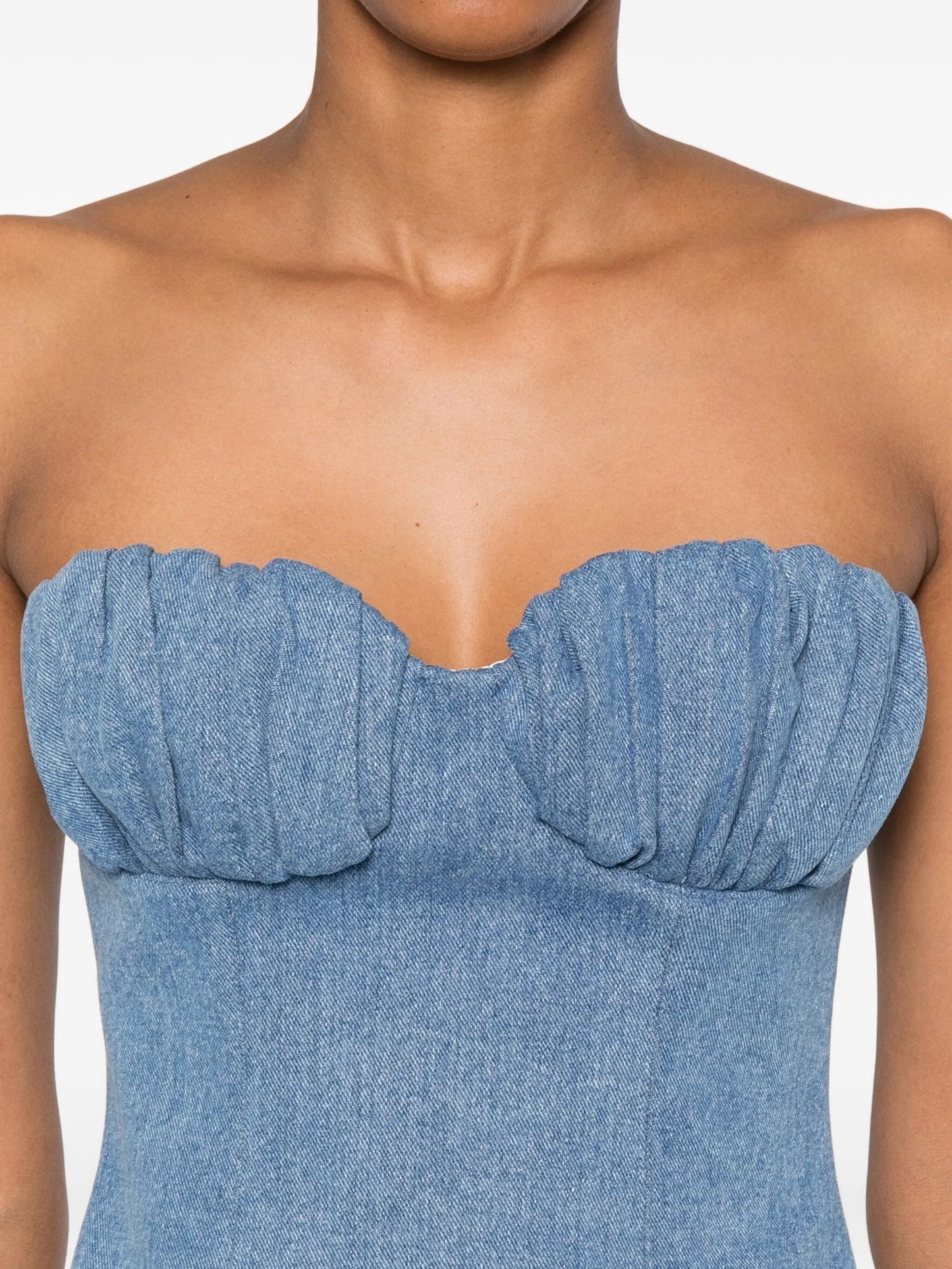 gathered-detail denim bustier top