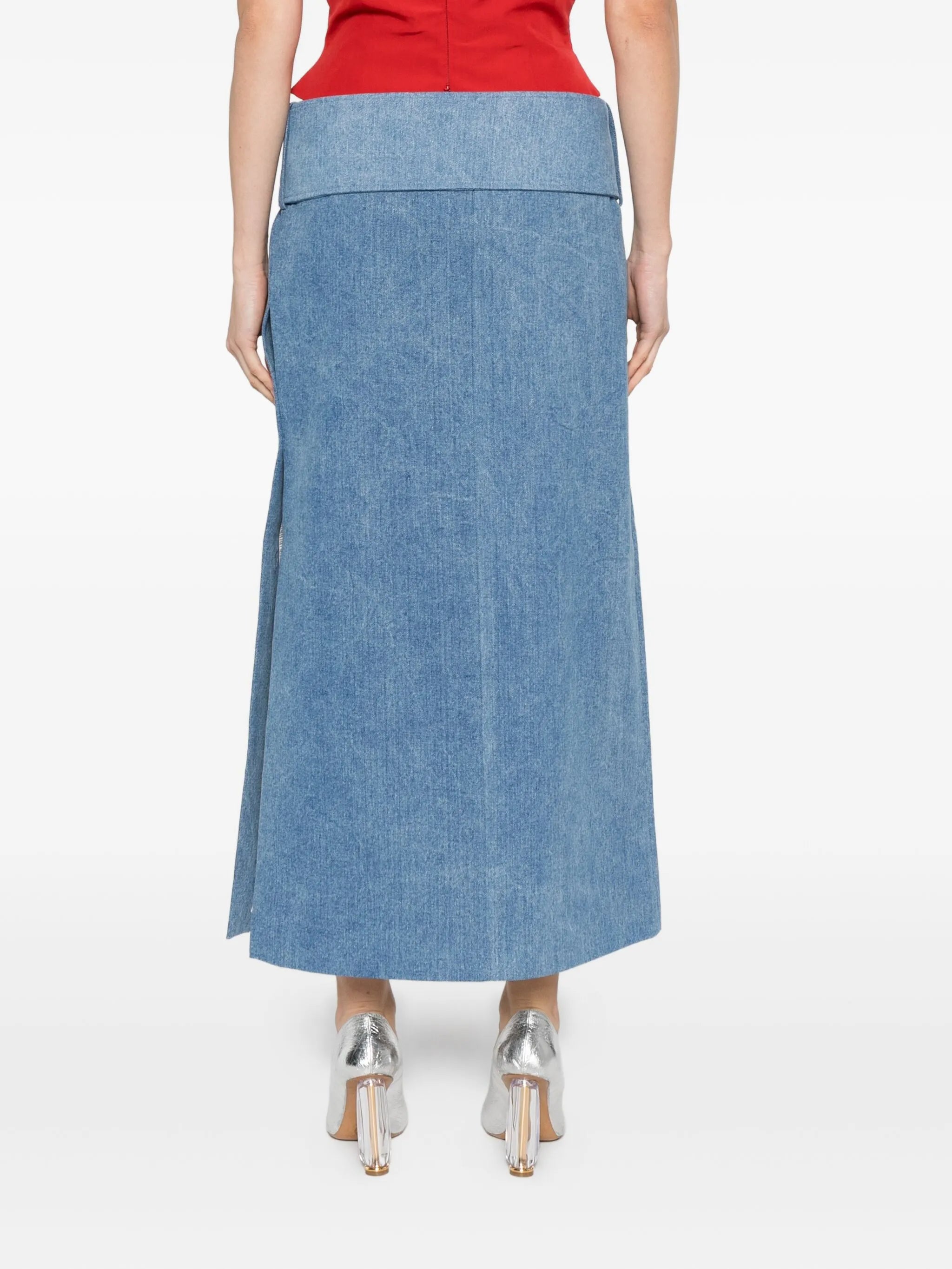 belted denim midi skirt