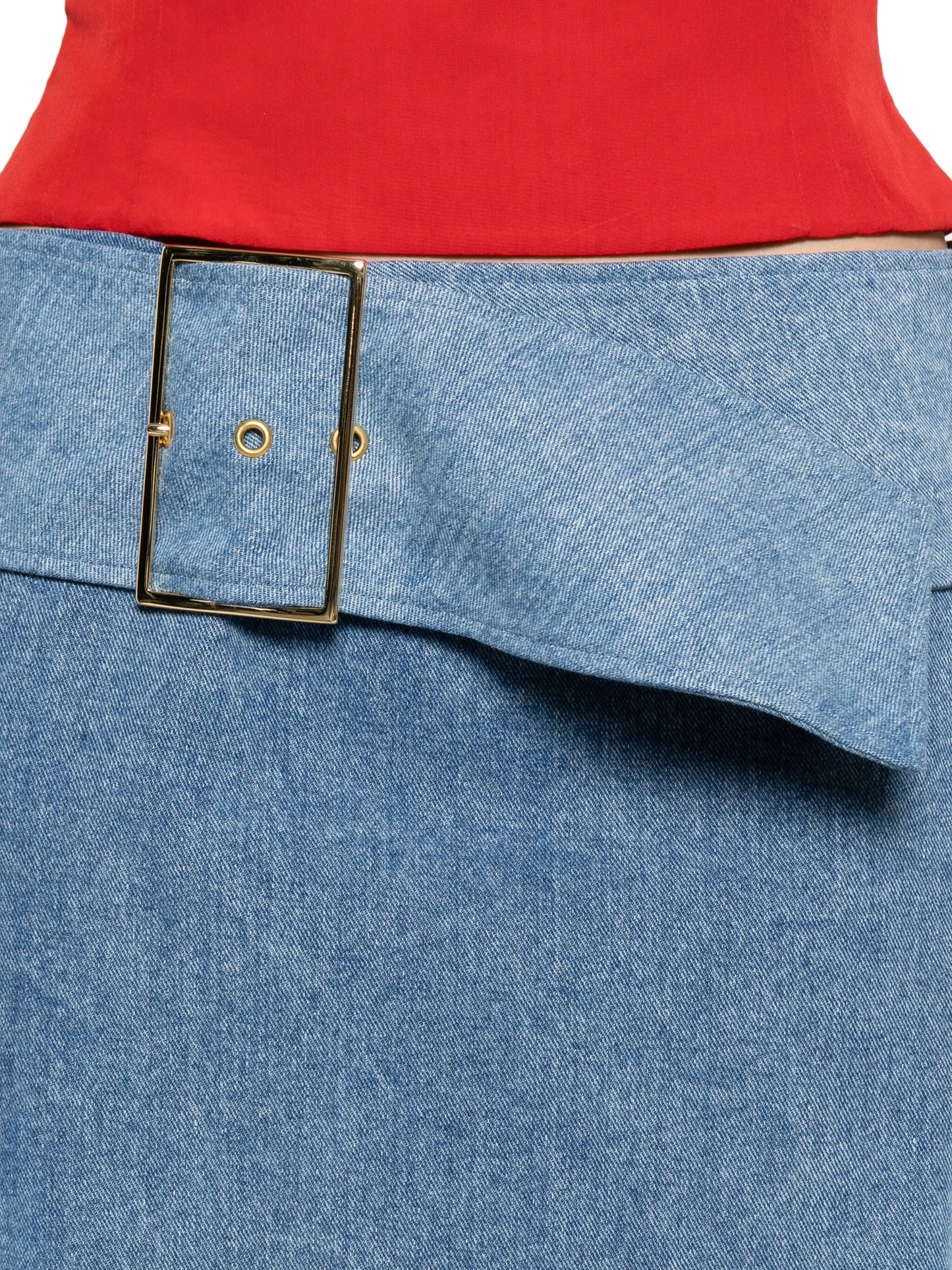 belted denim midi skirt