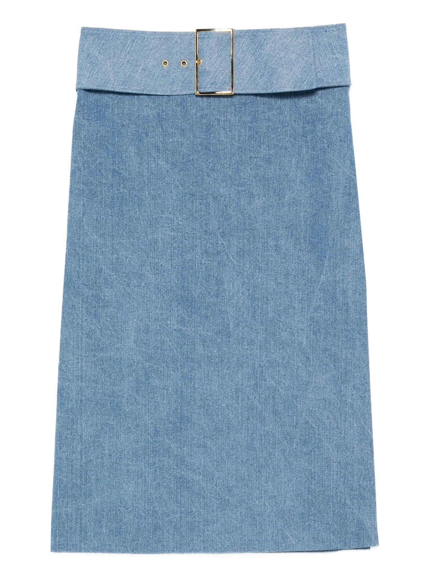 belted denim midi skirt