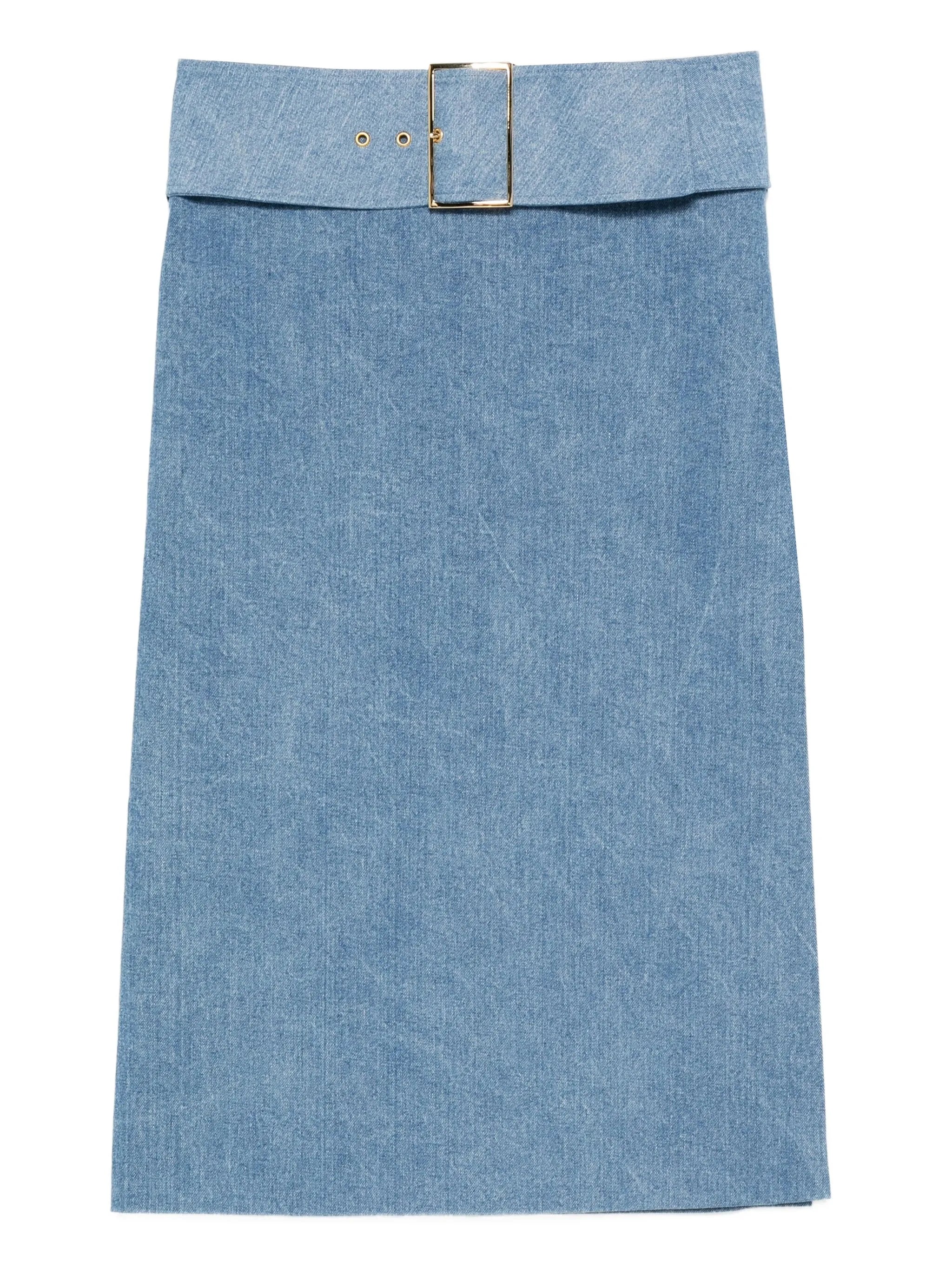 belted denim midi skirt