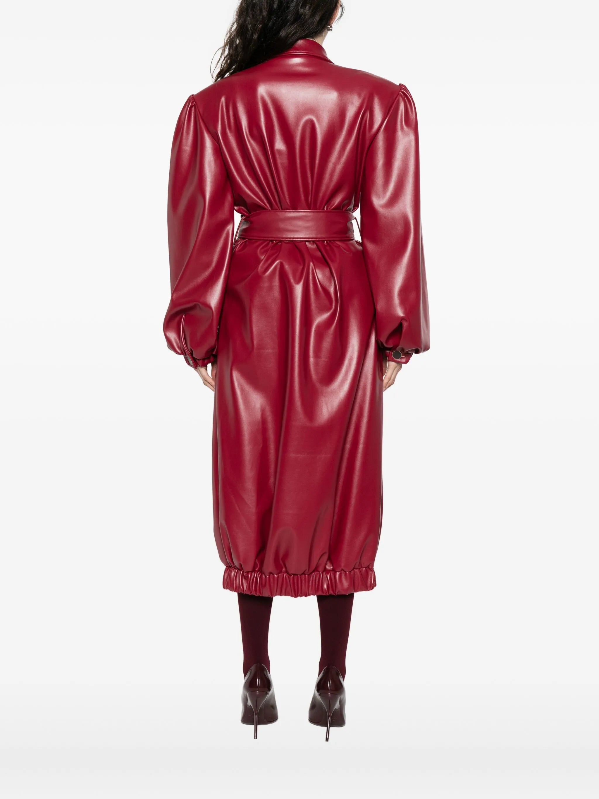 belted puff-sleeve coat