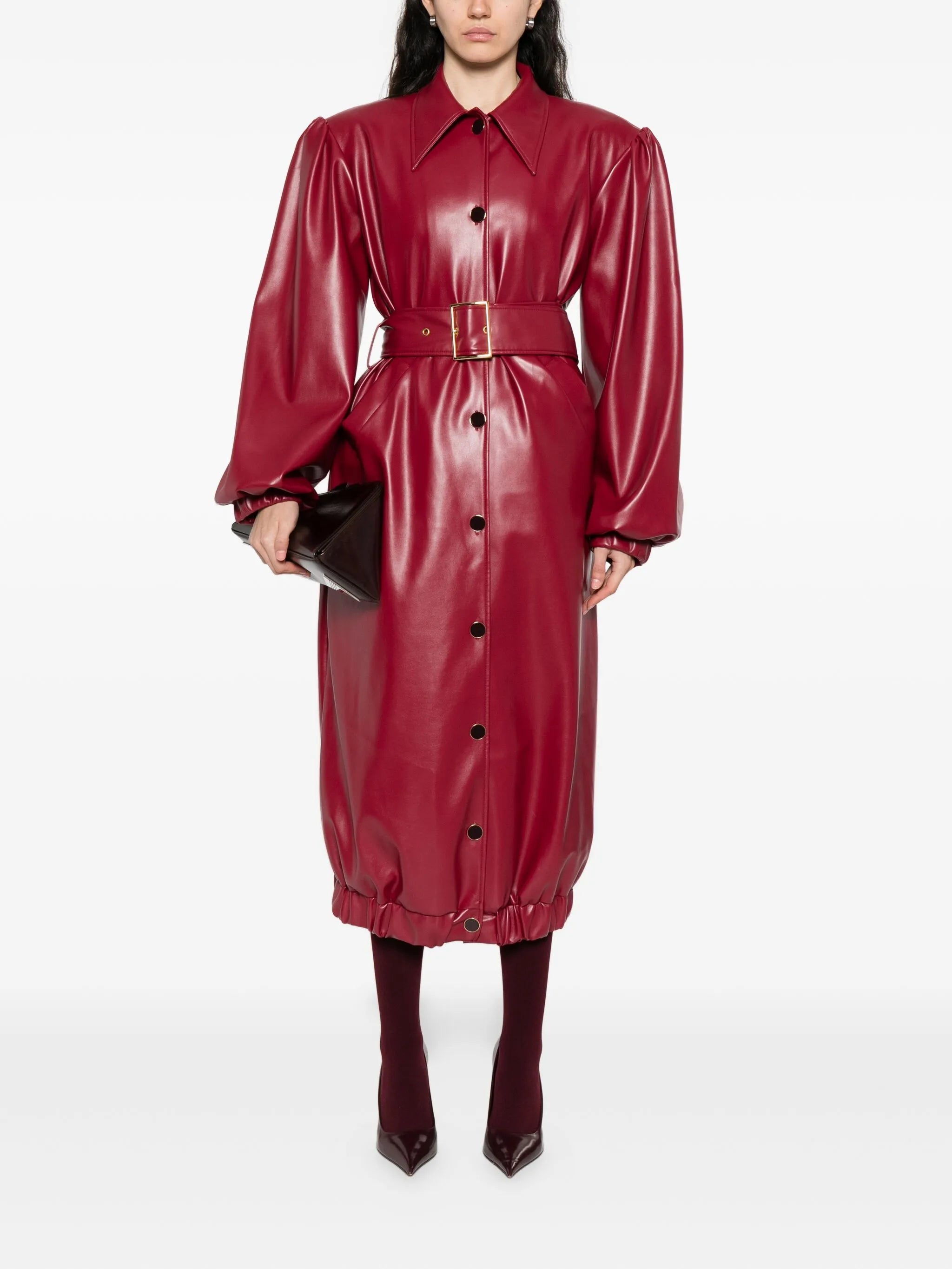 belted puff-sleeve coat