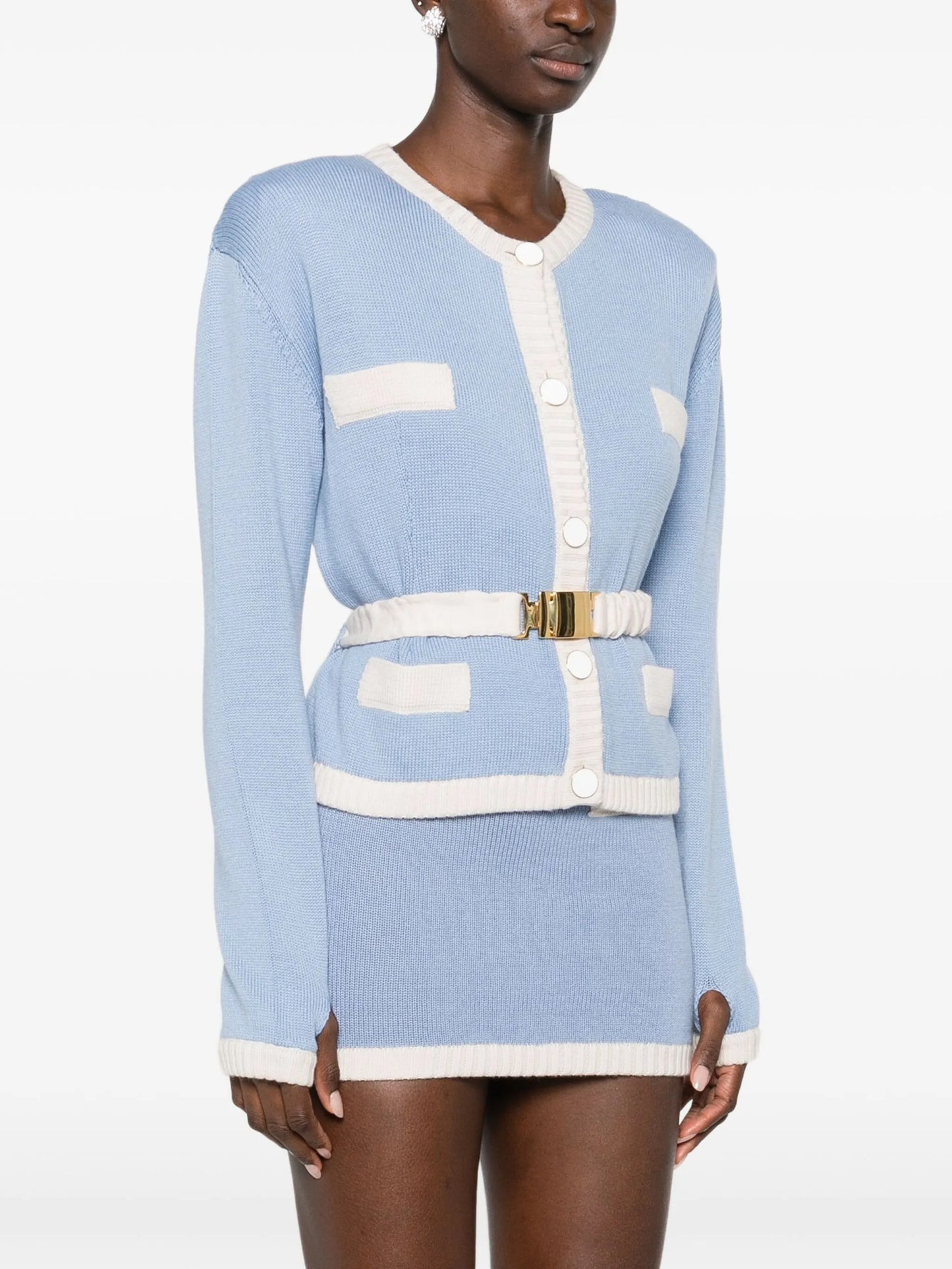 two-tone belted cardigan