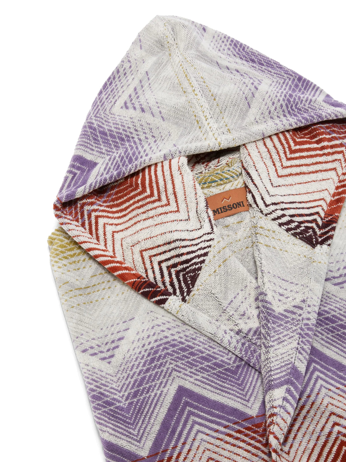 Marea hooded bathrobe in cotton terry with chevron pattern