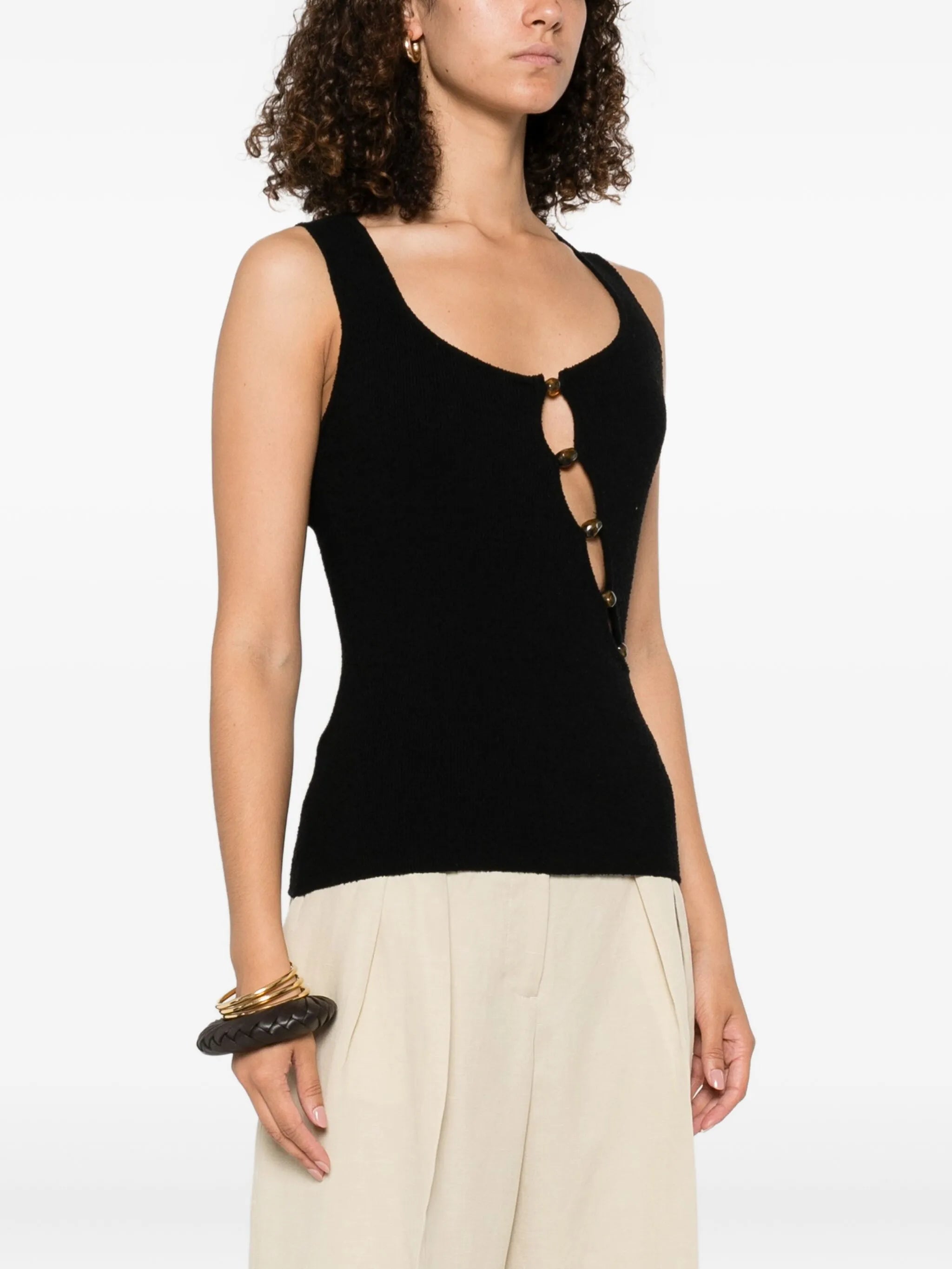 beaded cut-out tank top