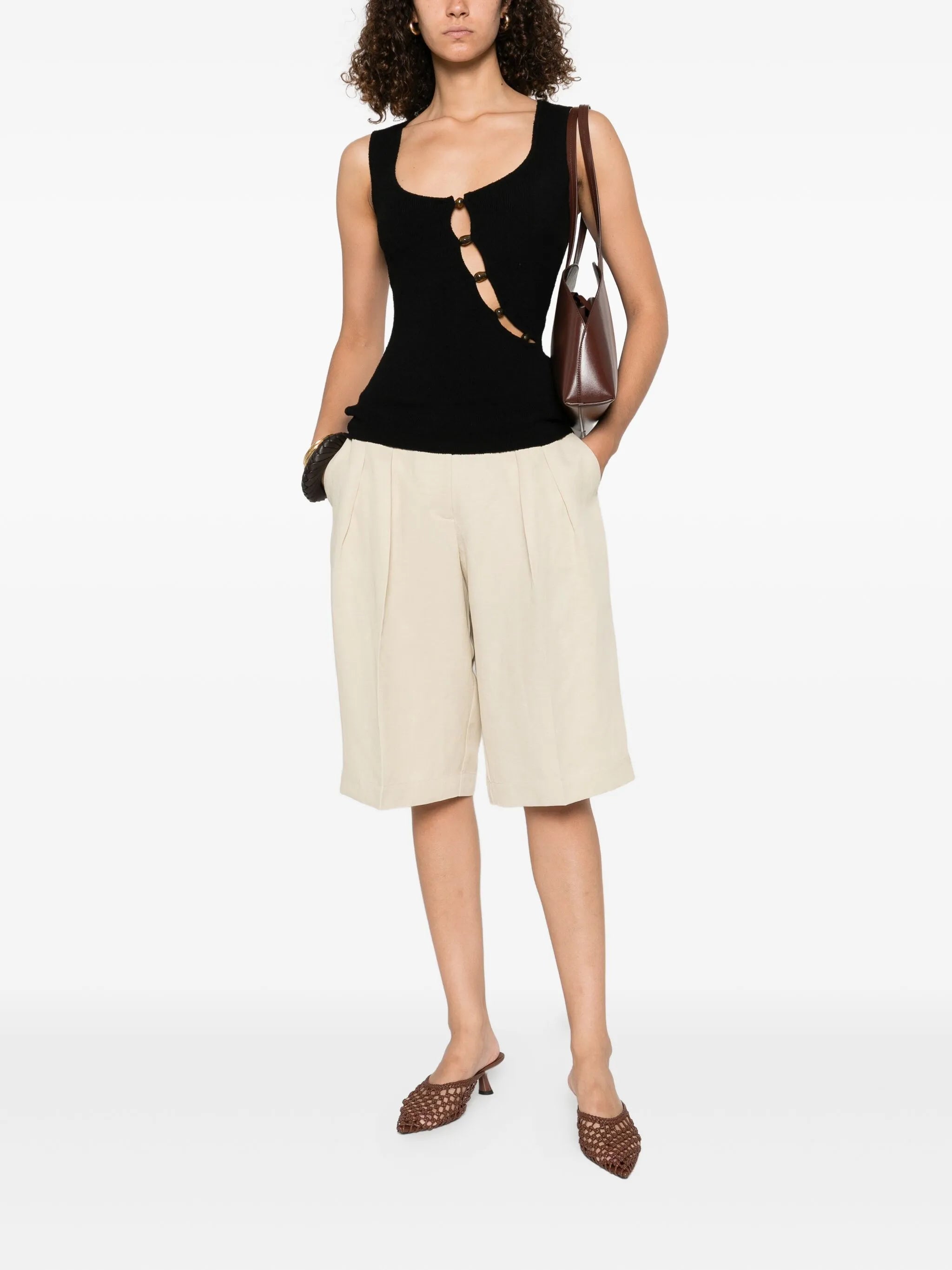 beaded cut-out tank top