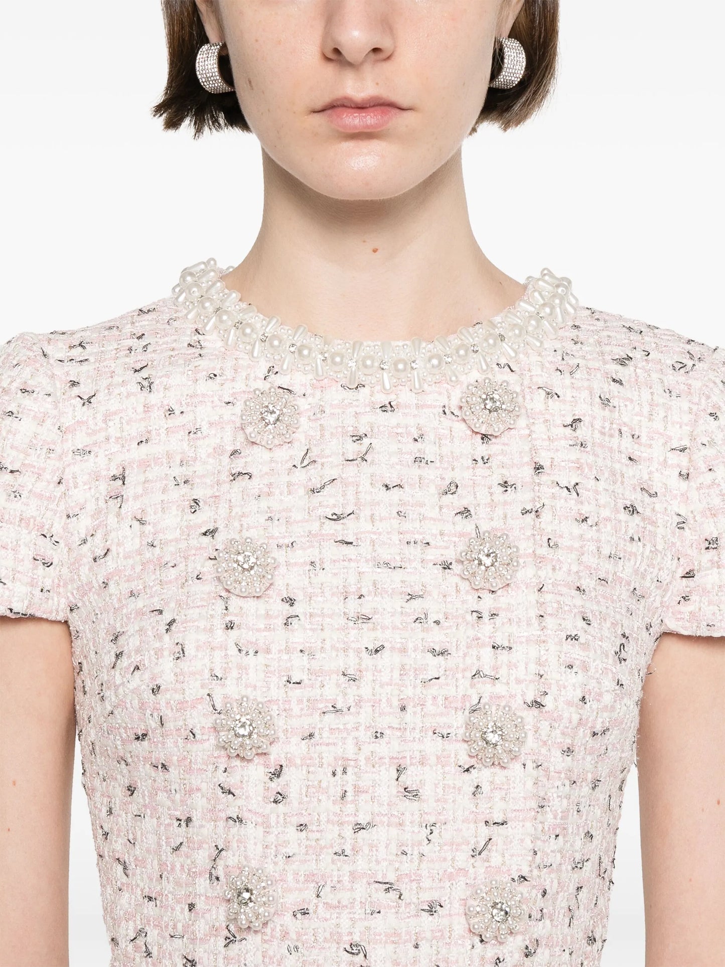 boucle pearl-embellished mini dress