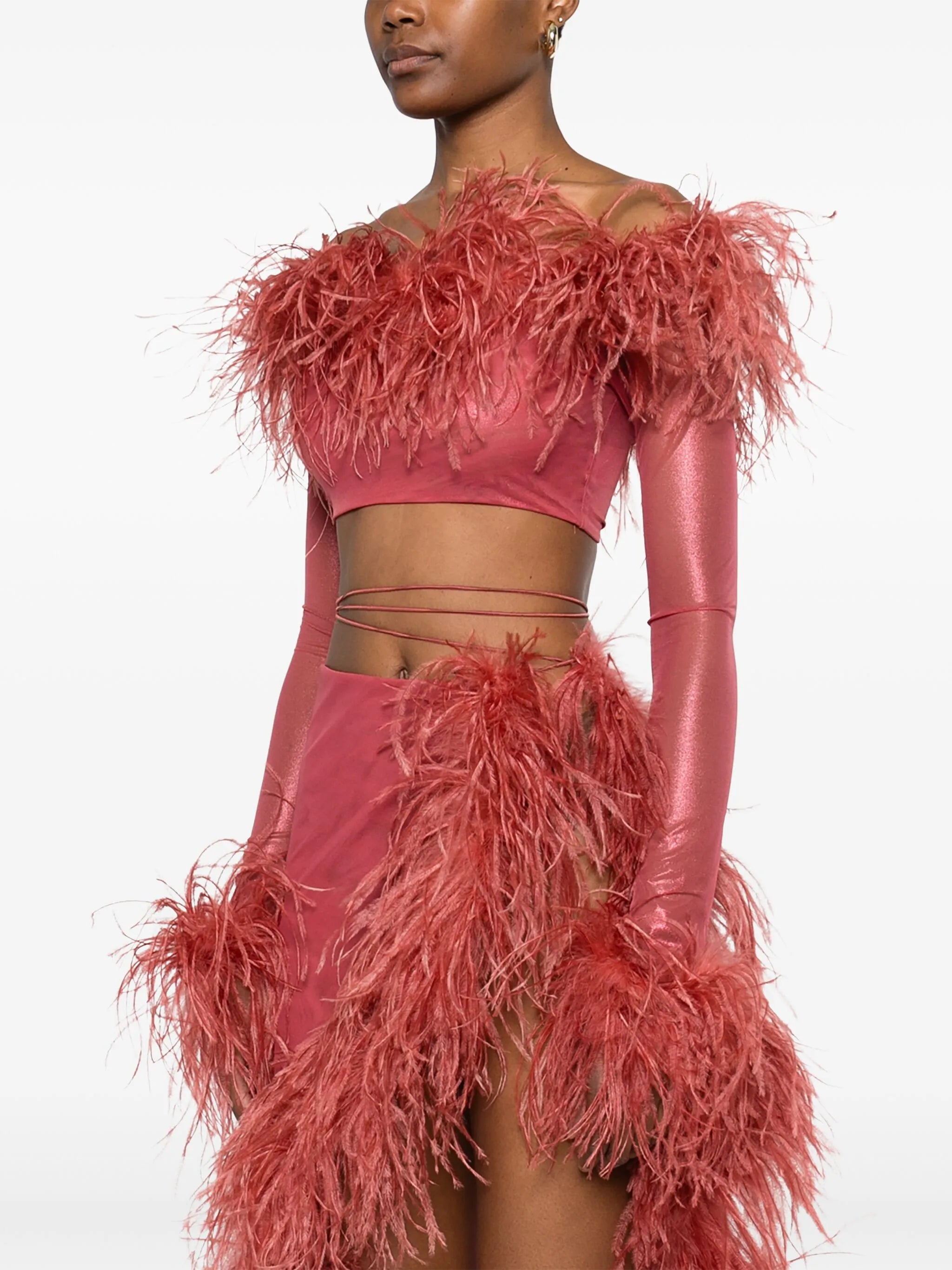 feather-trim cropped top