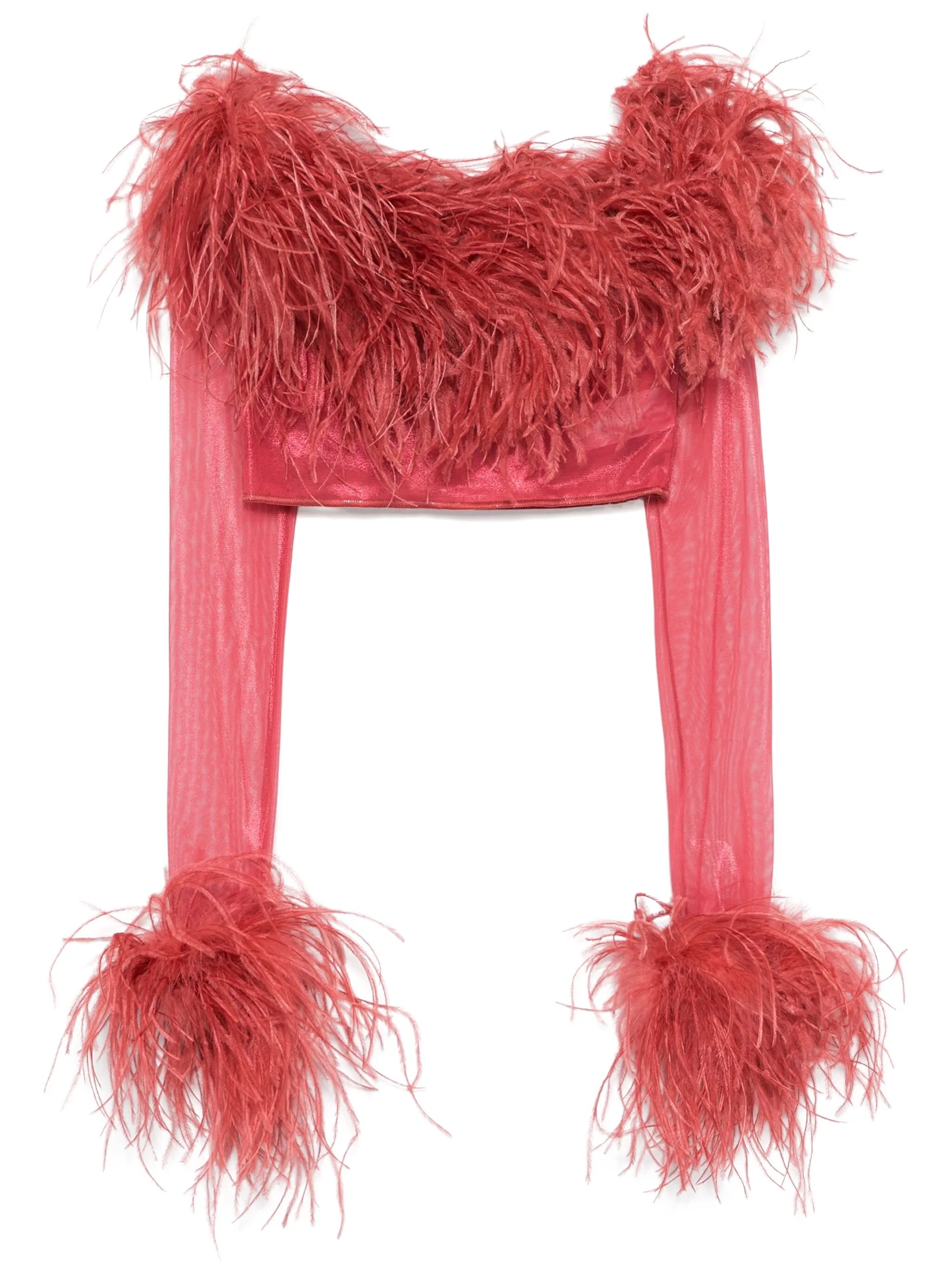 feather-trim cropped top