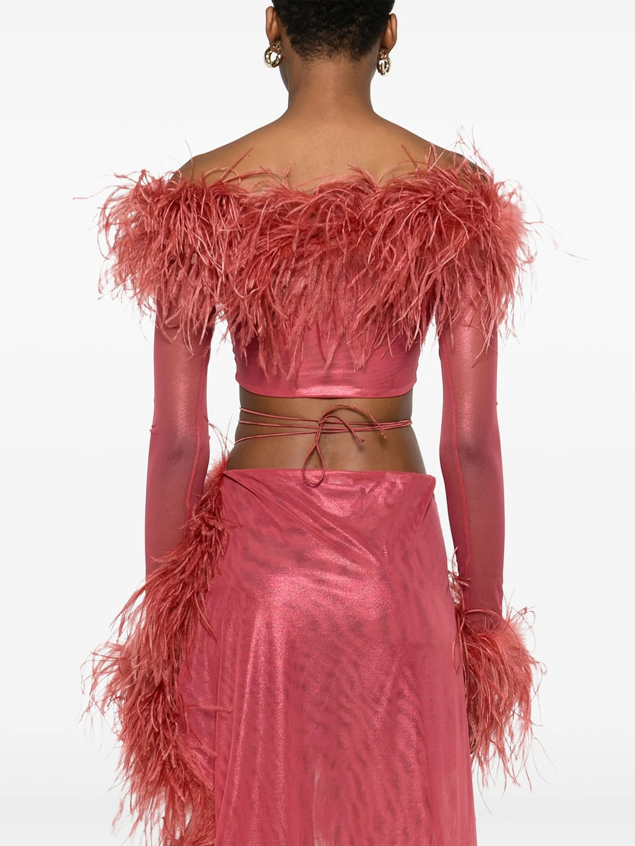 feather-trim cropped top
