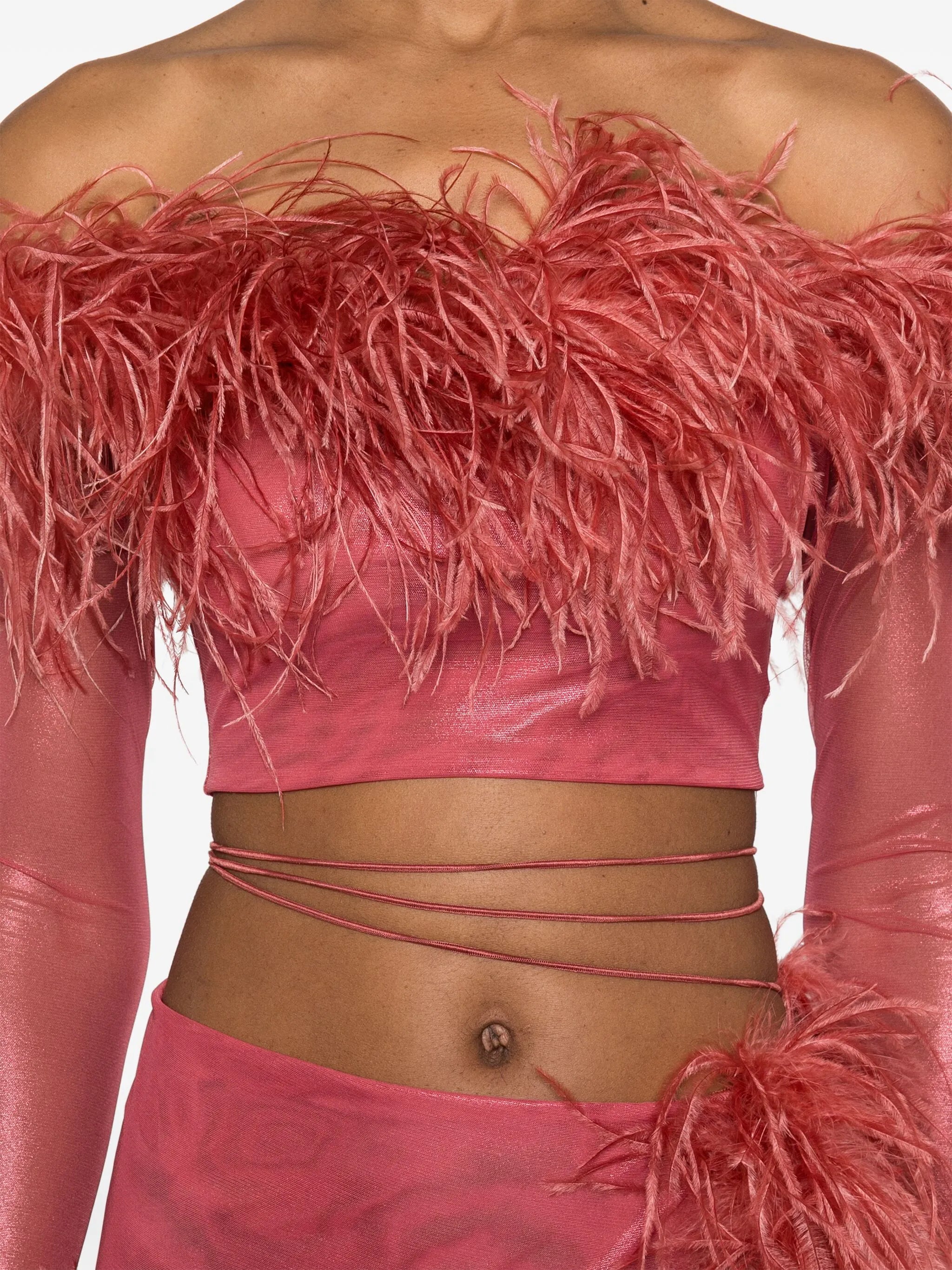 feather-trim cropped top