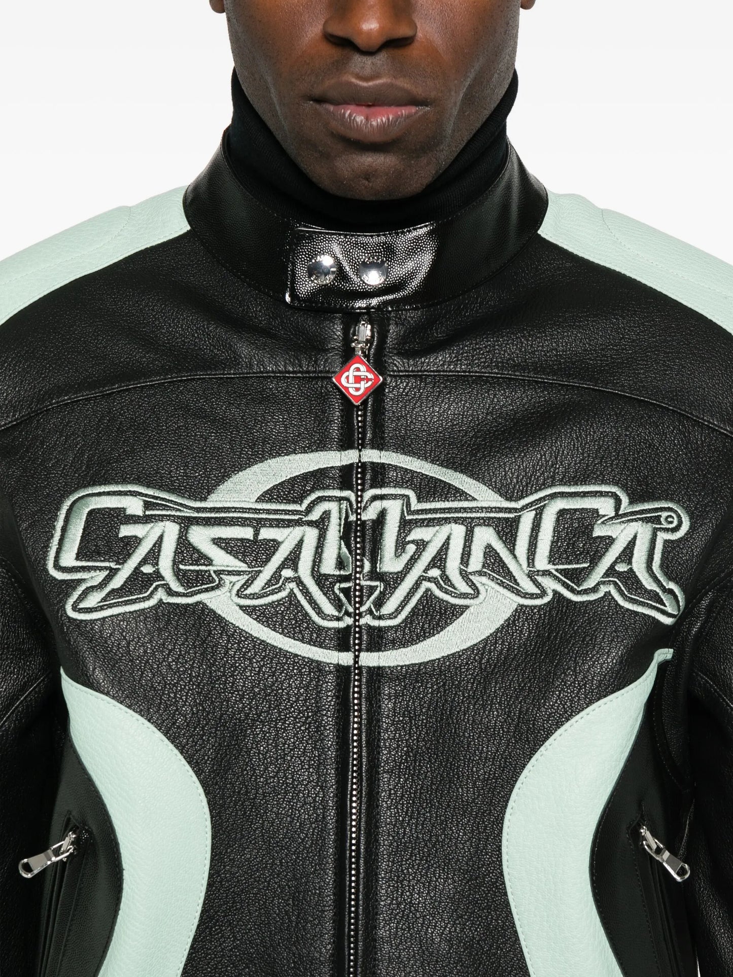 panelled leather jacket