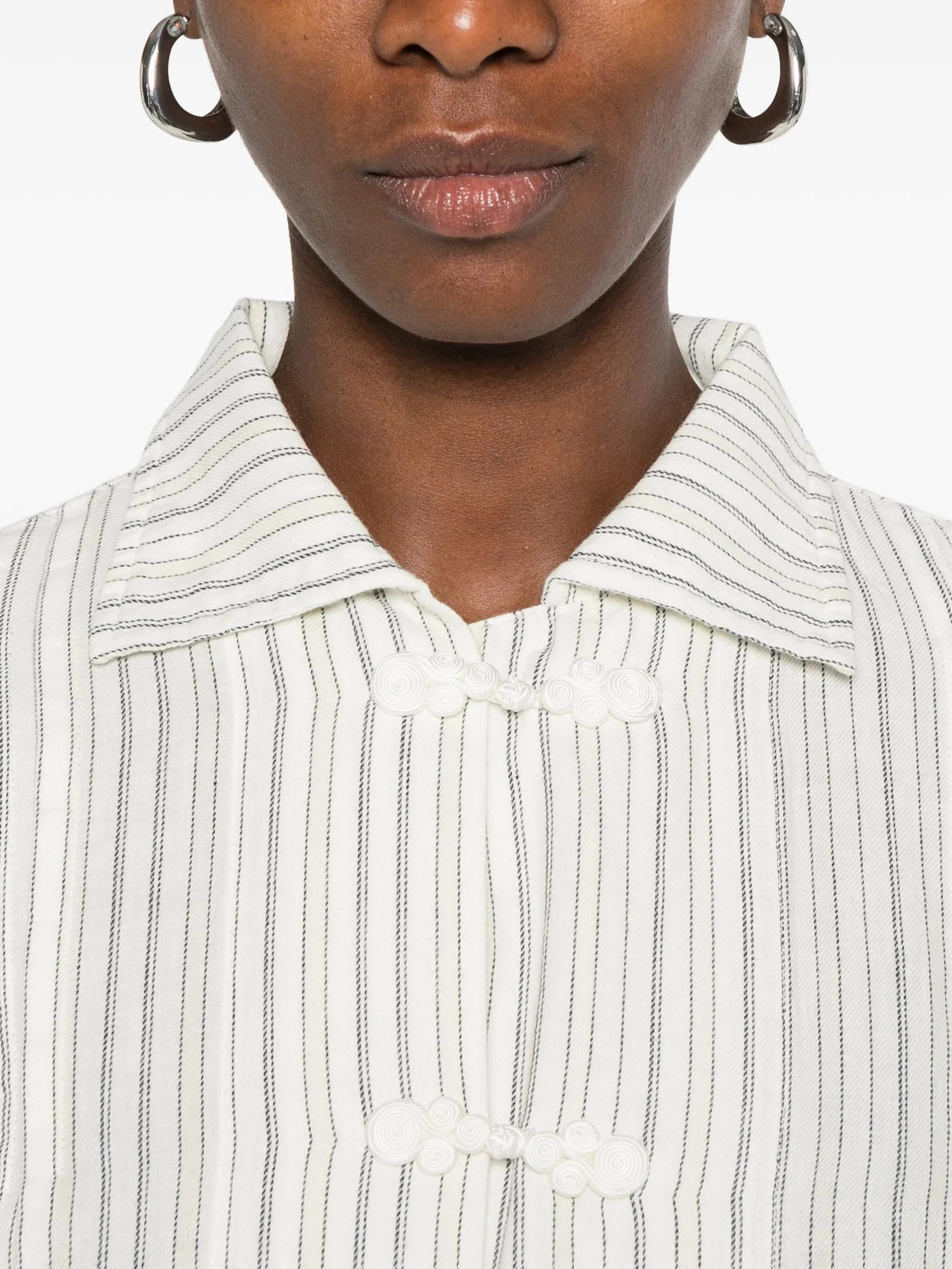 striped frog-closures blouse