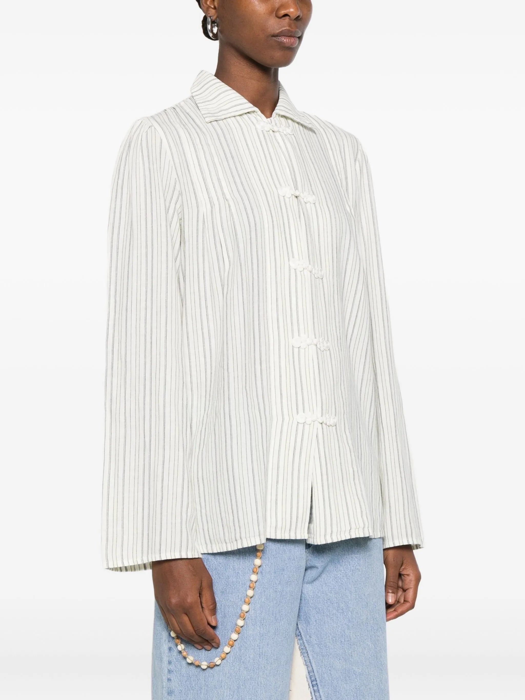 striped frog-closures blouse