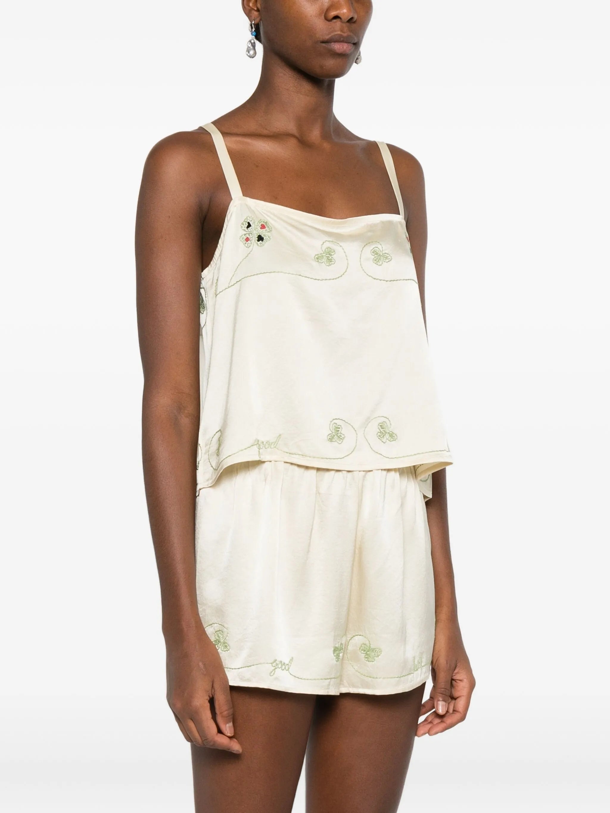 floral-embroidered tank top