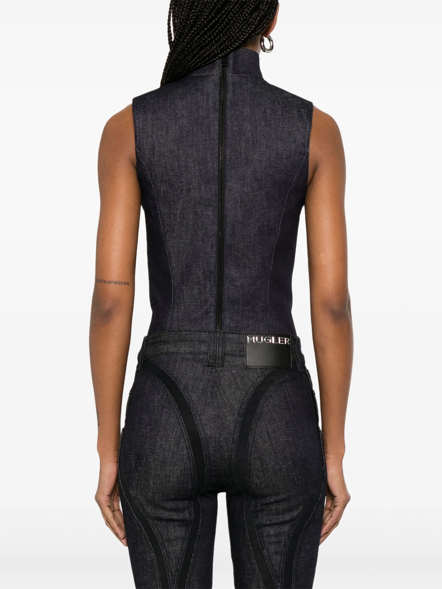 cut-out denim bodysuit