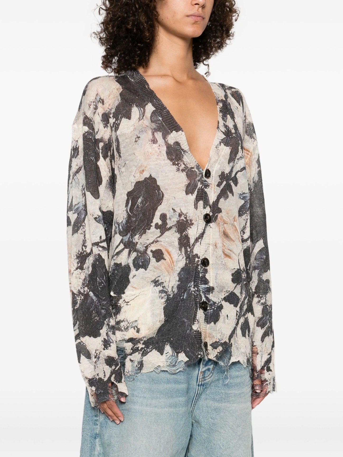 floral-print cardigan