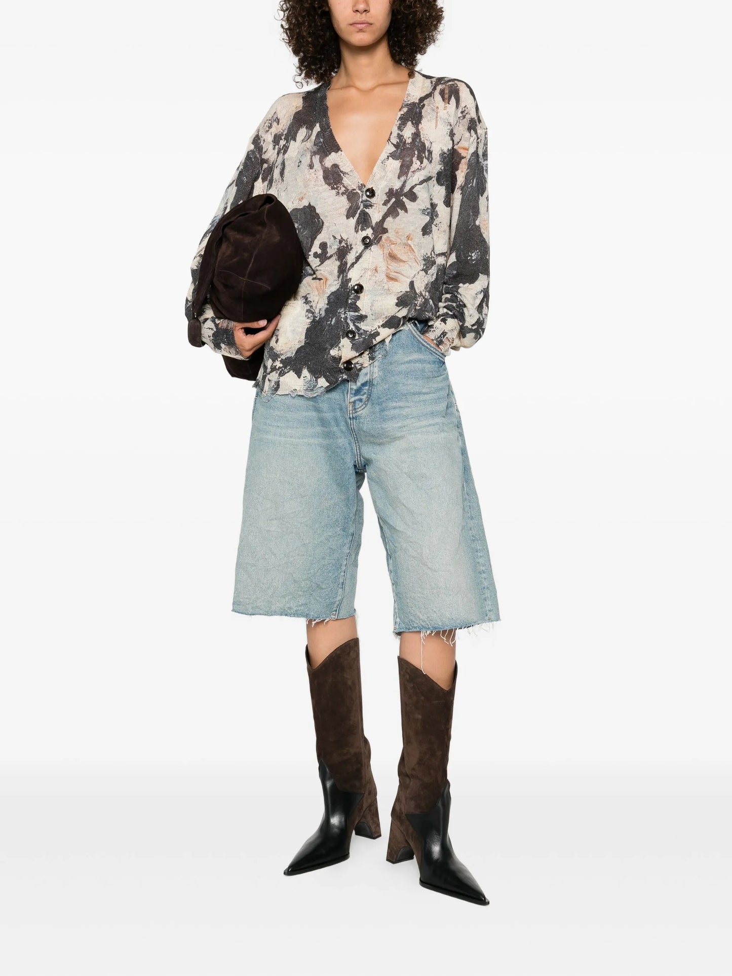 floral-print cardigan