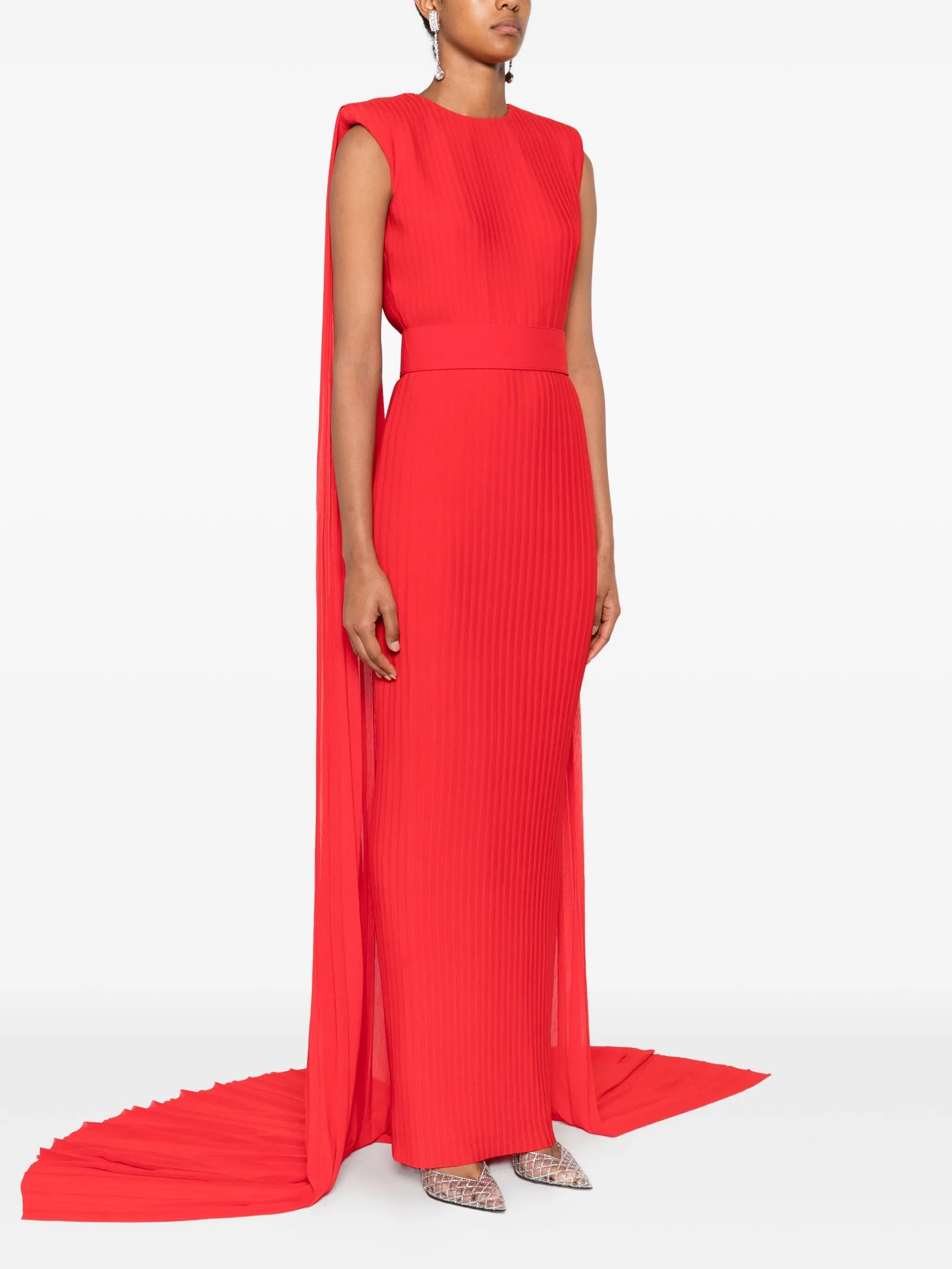 Tavia pleated belted maxi dress