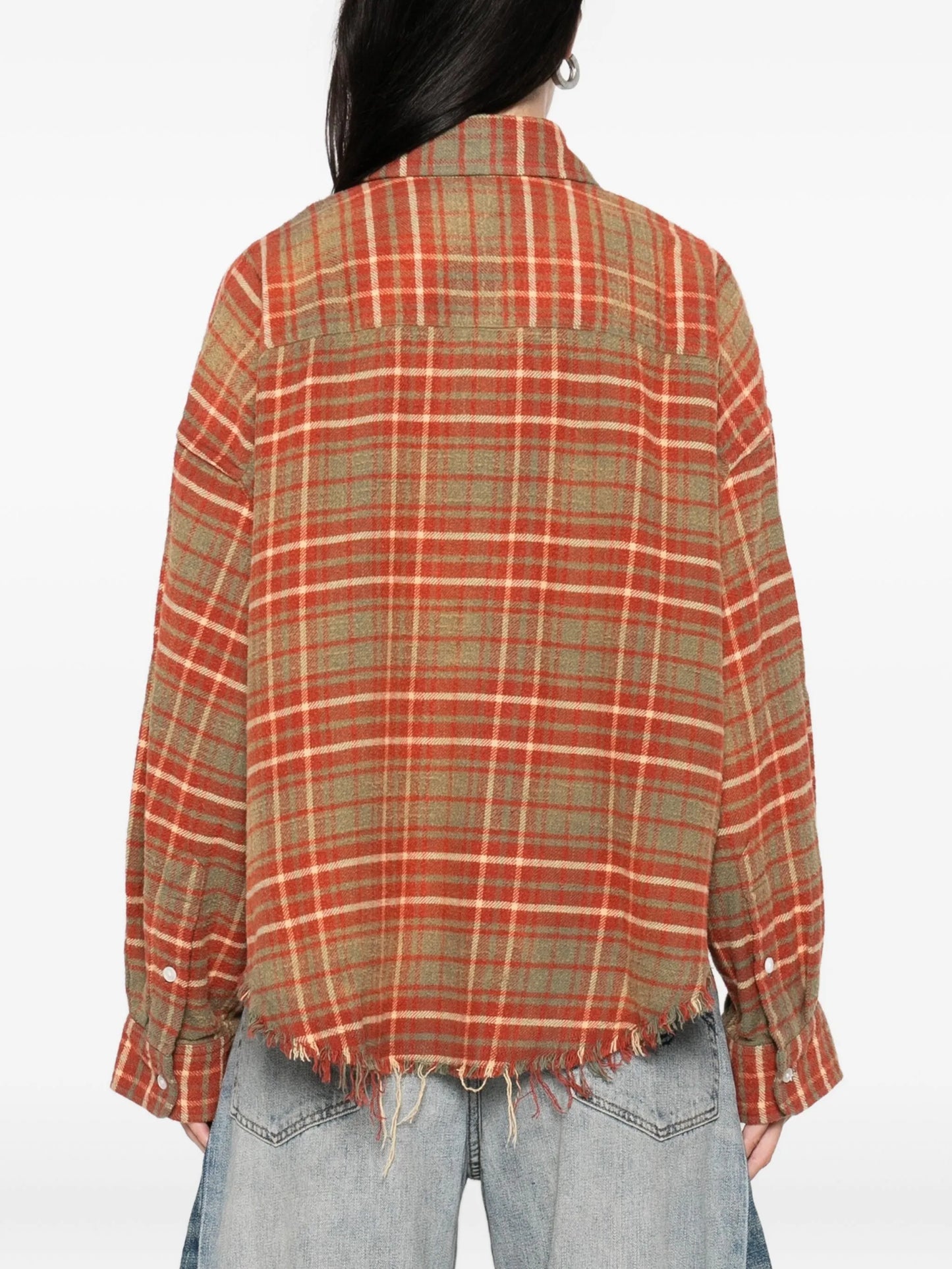 plaid frayed-hem shirt