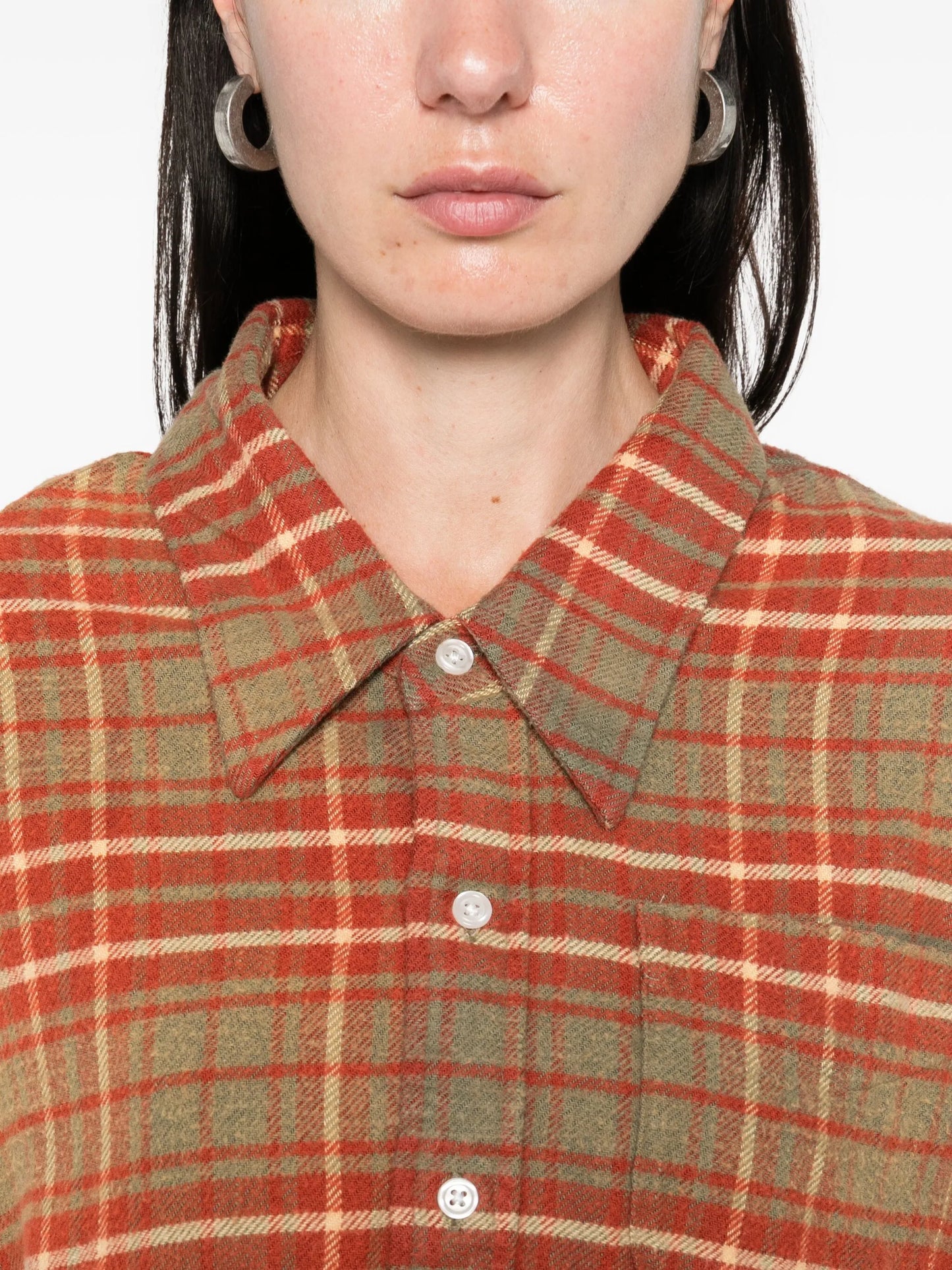 plaid frayed-hem shirt