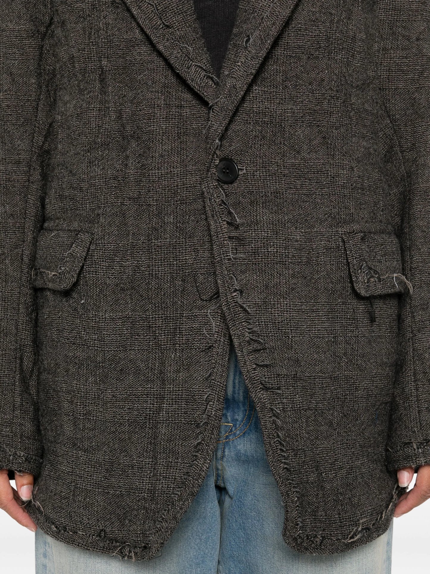 frayed-edge single-breasted blazer