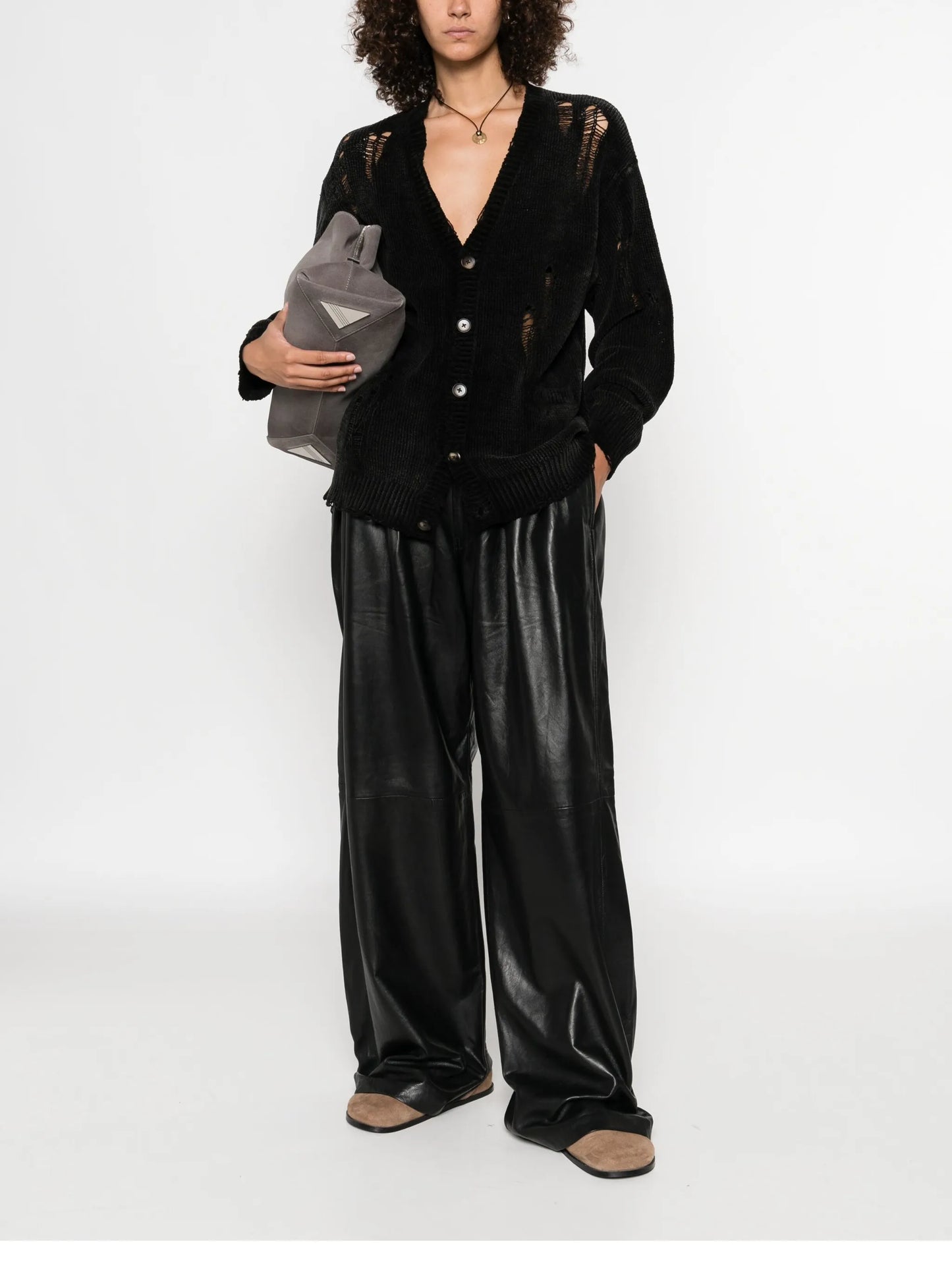 raw-cut fine-knit cardigan
