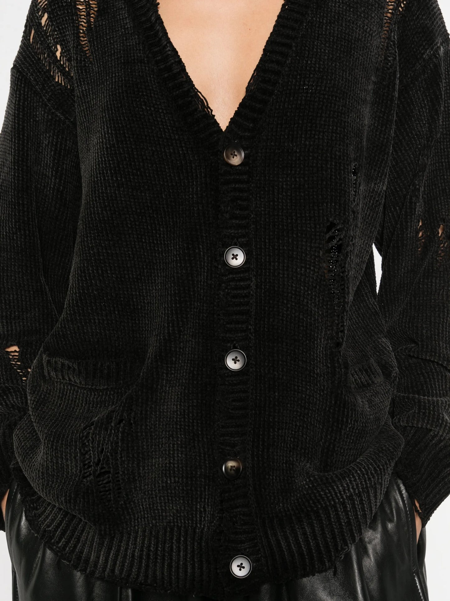 raw-cut fine-knit cardigan