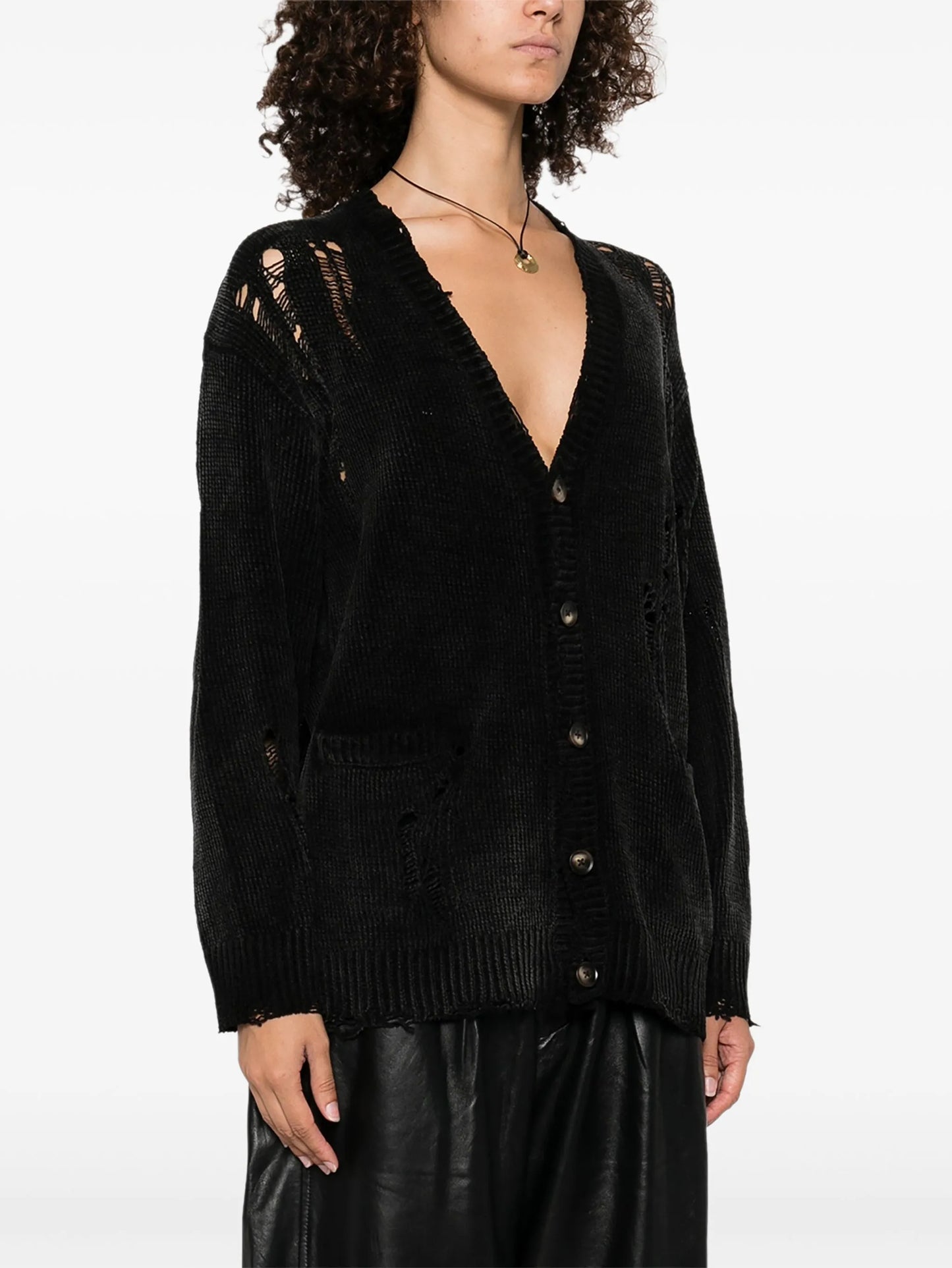 raw-cut fine-knit cardigan