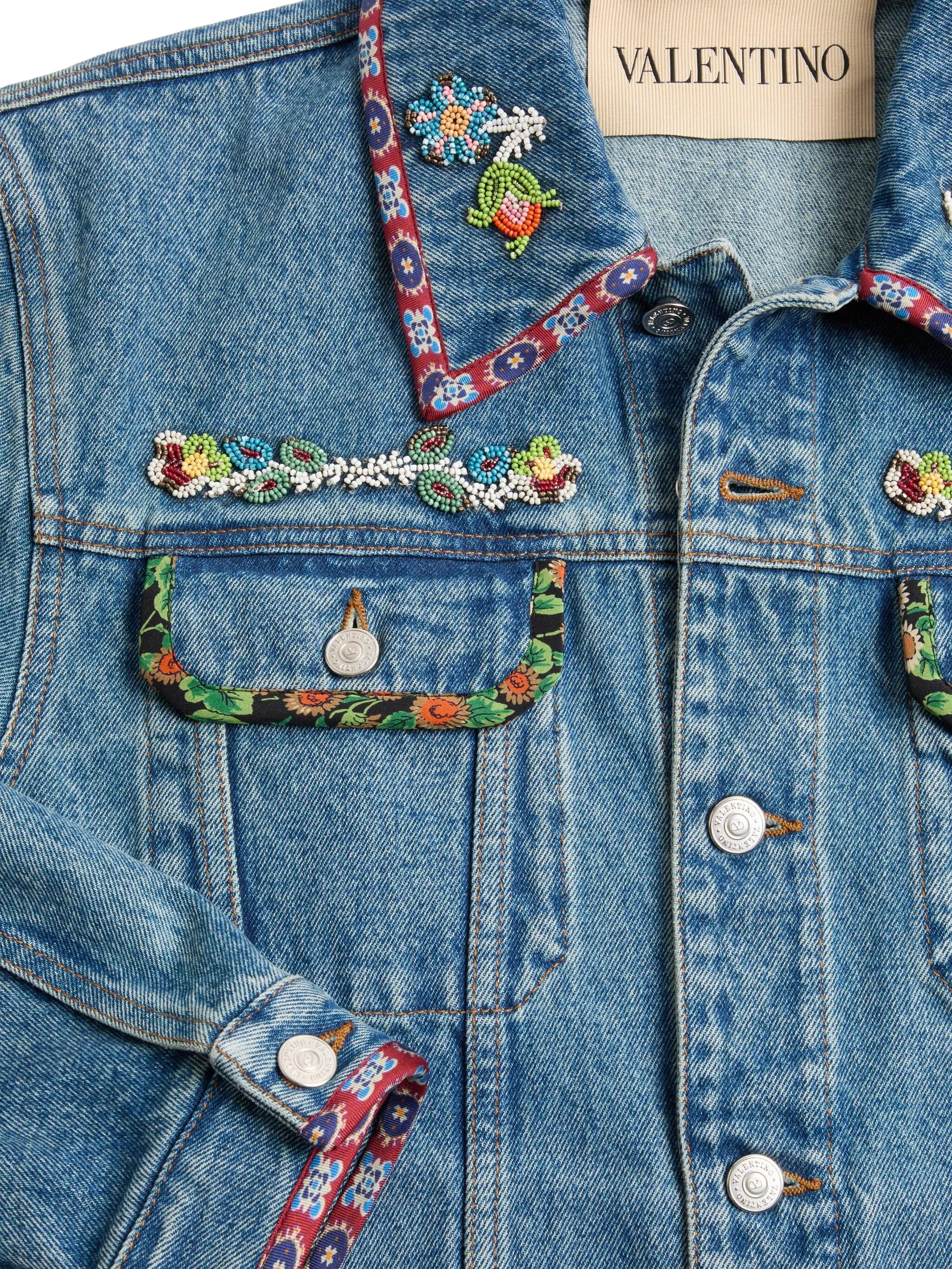 printed-trim denim jacket