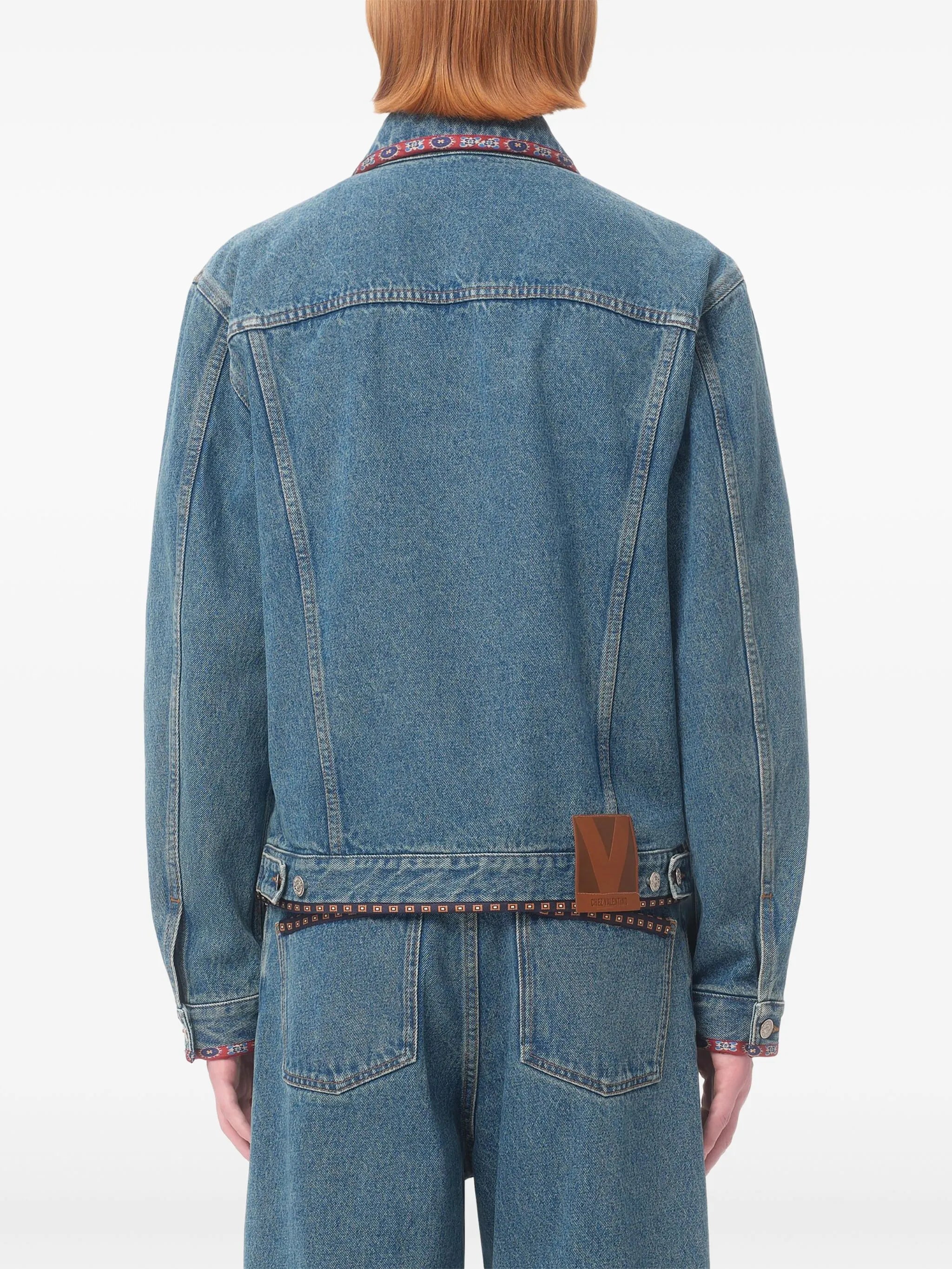 printed-trim denim jacket