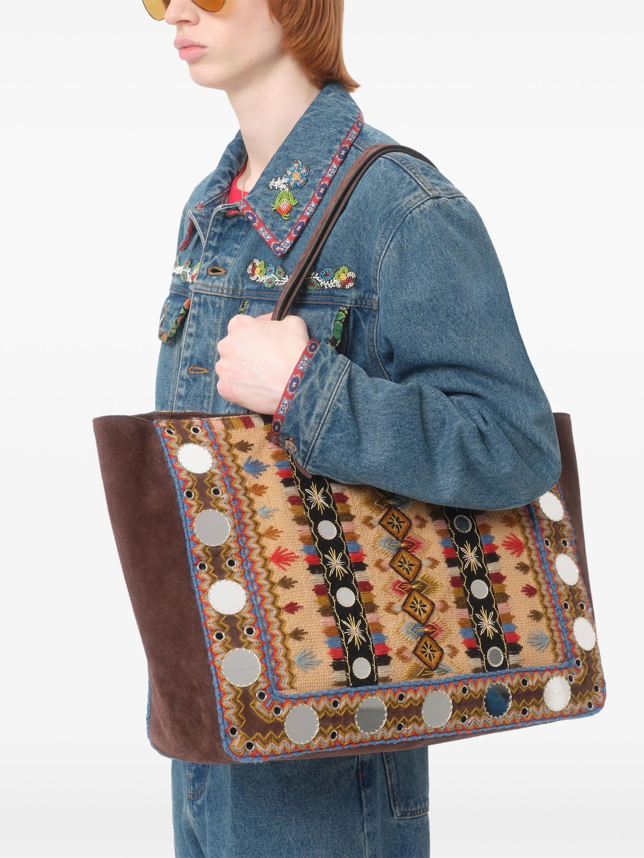 printed-trim denim jacket