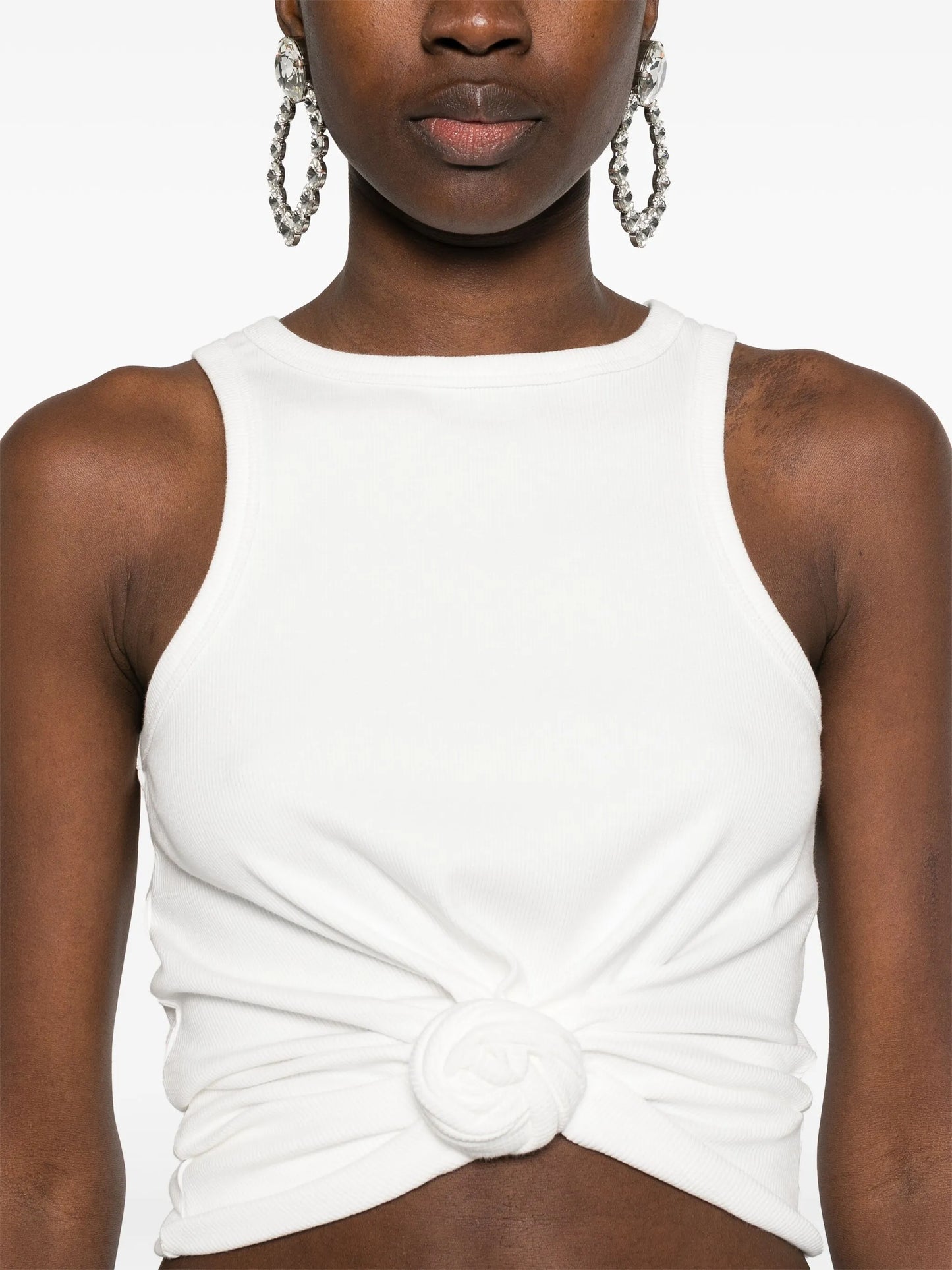 rose-appliqué tank top