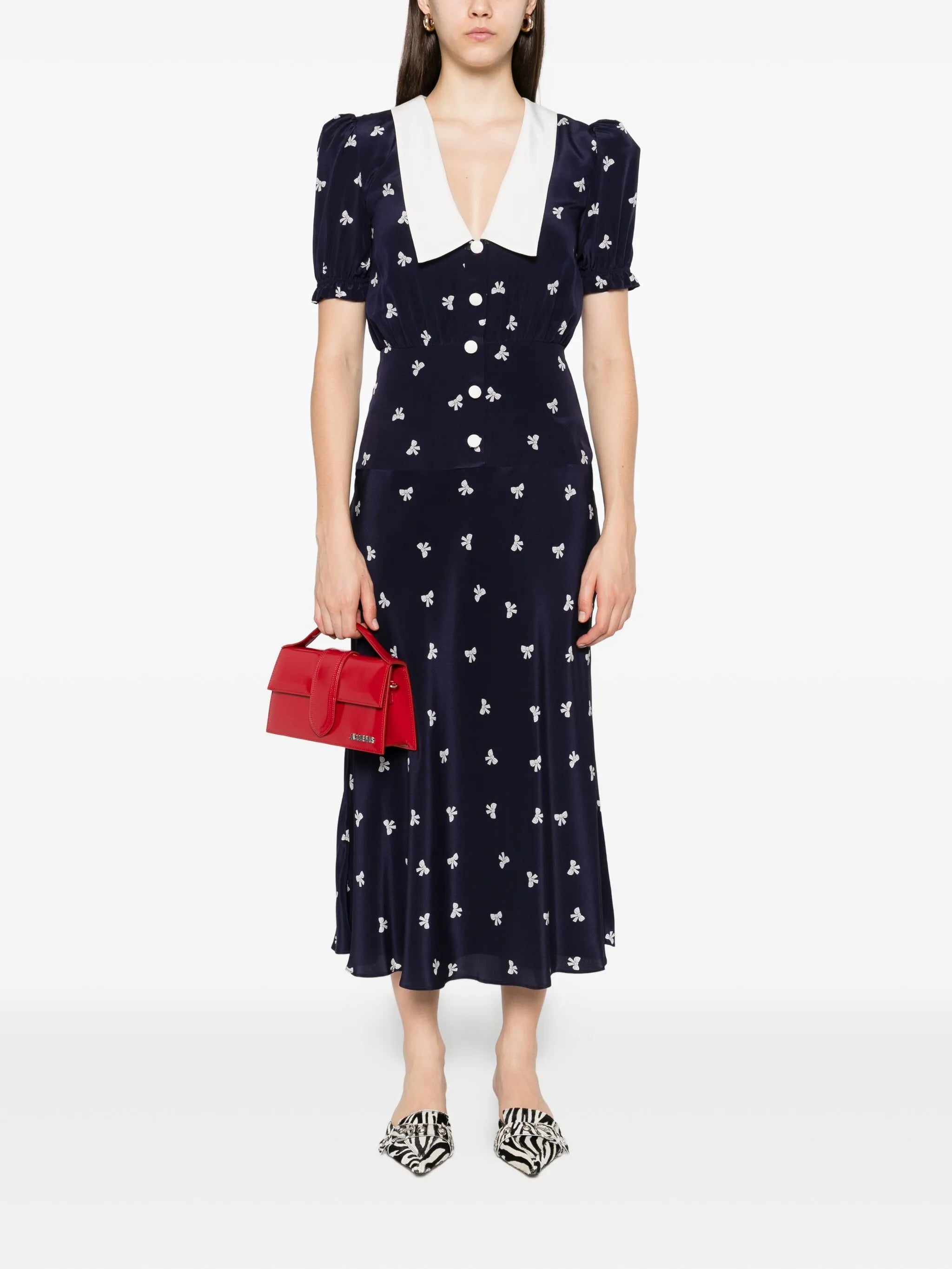 bow-print midi dress