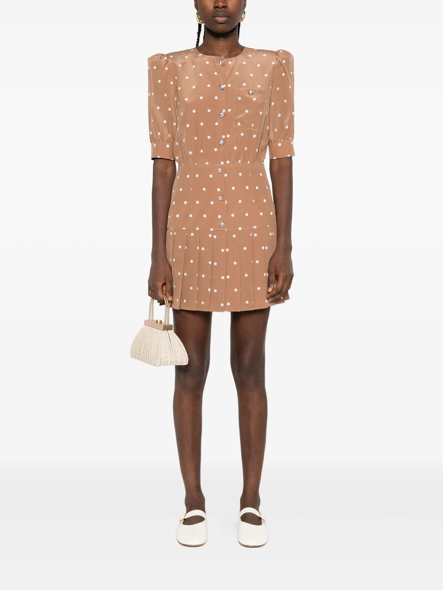 polka-dot pleated mini dress