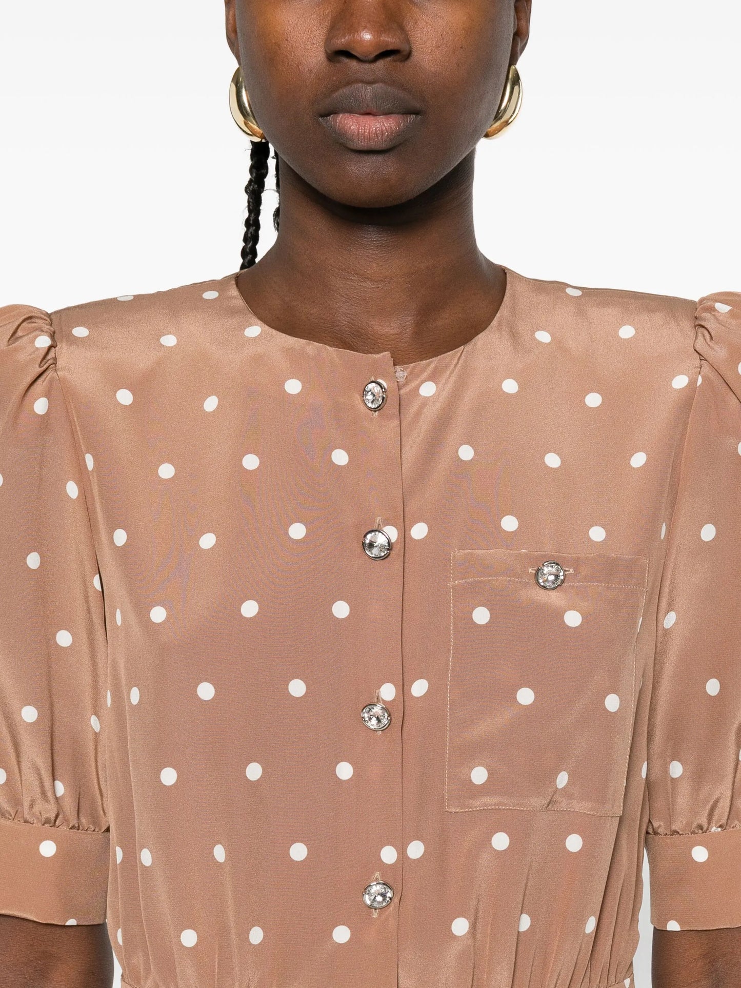 polka-dot pleated mini dress