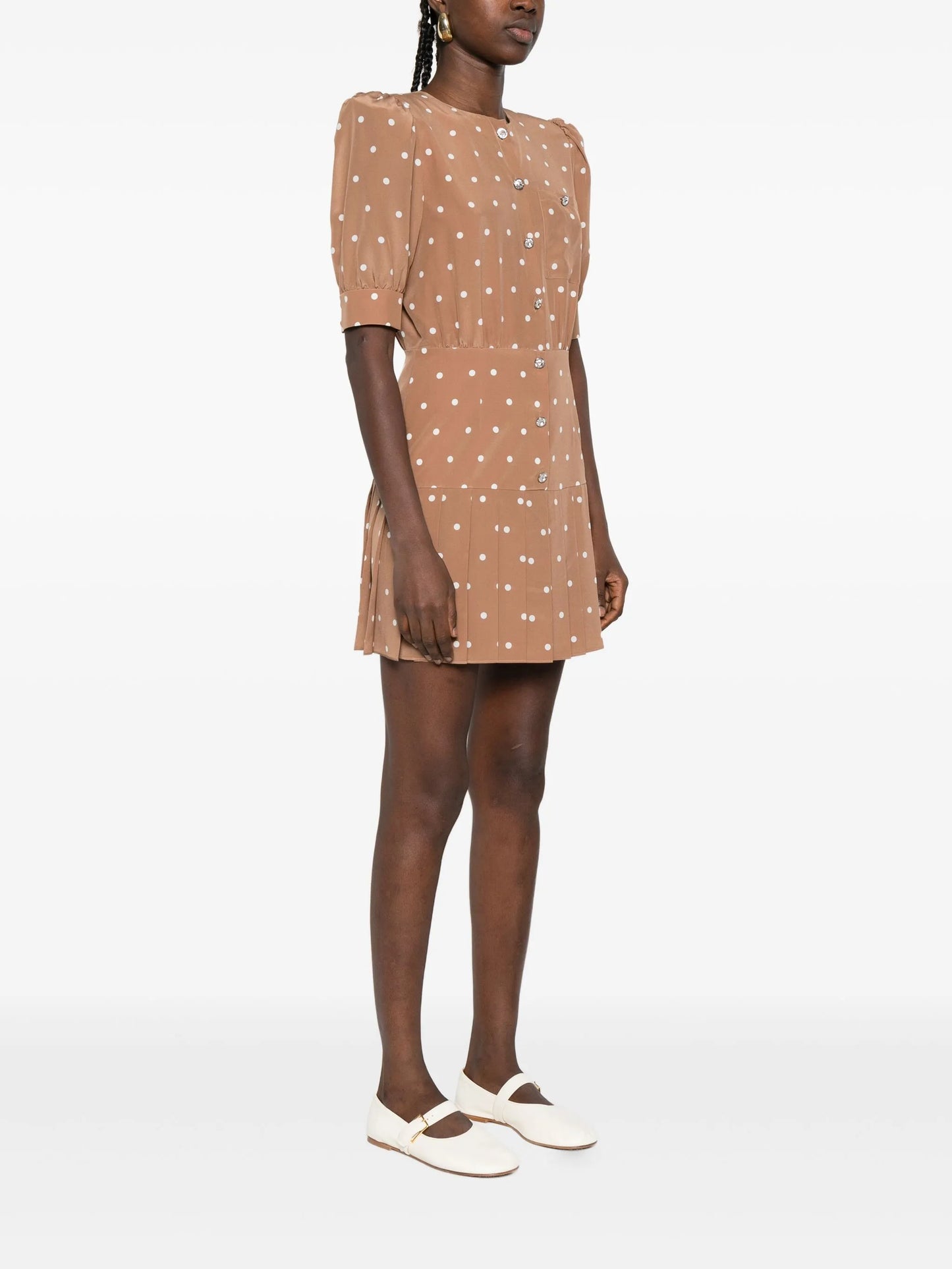 polka-dot pleated mini dress